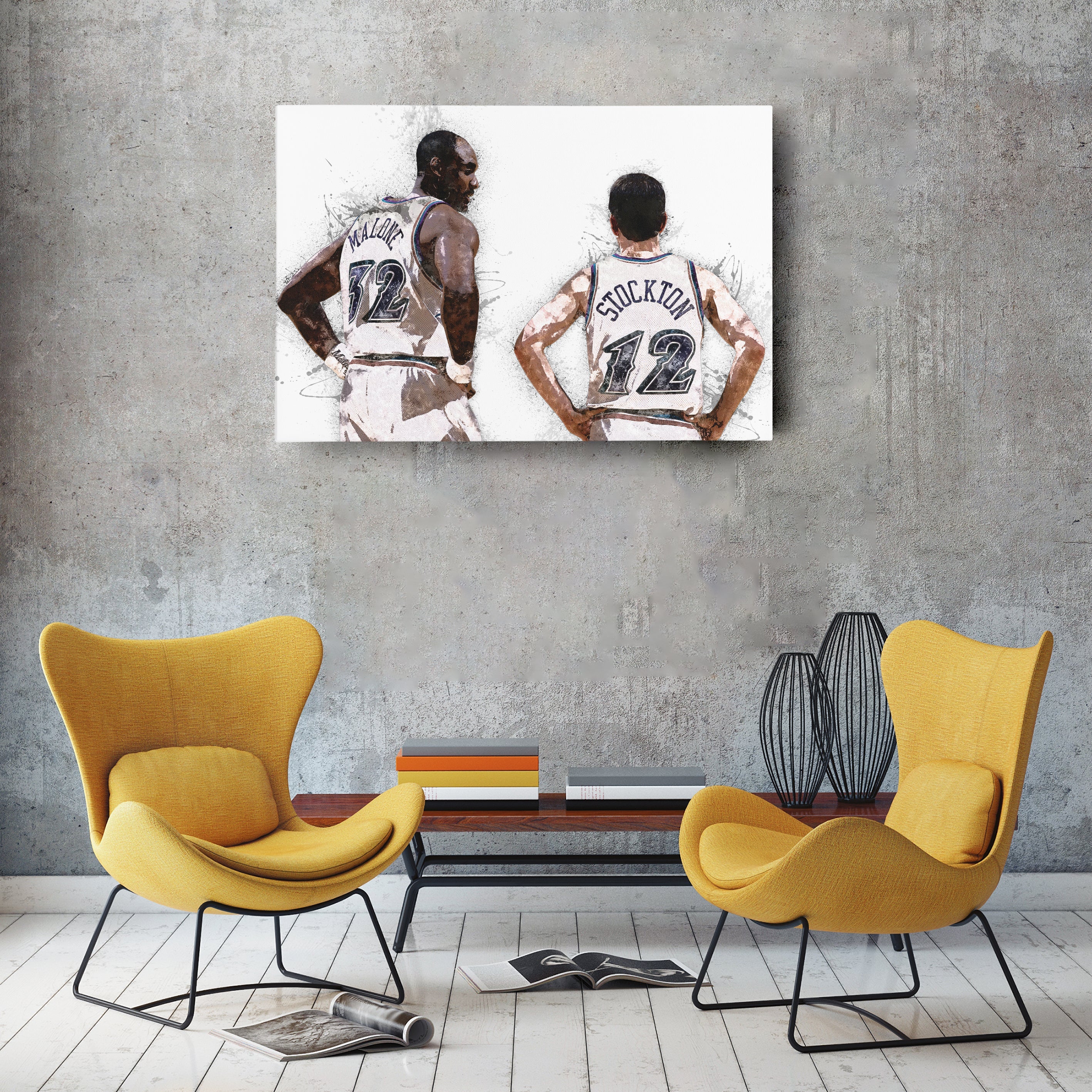 John Stockton & Karl Malone Canvas Art – Utah Jazz Wall Decor