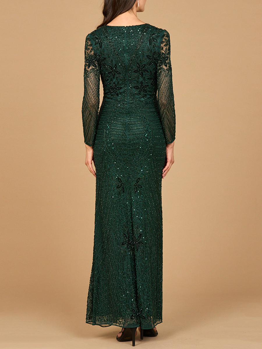 Long Sleeve Beaded Gown
