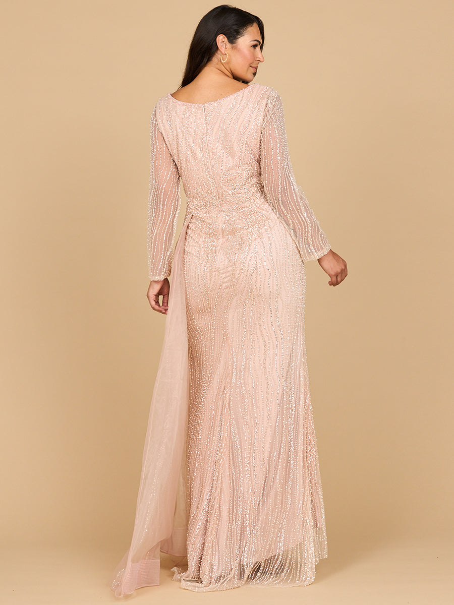 Long Sleeve V-Neck Gown with Drape