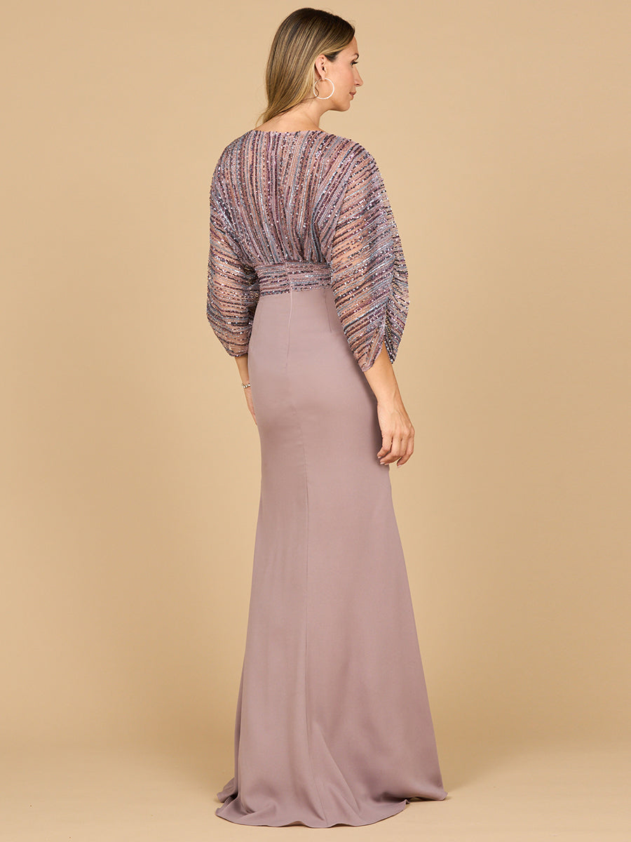 Lara 28950- Draped Skirt Gown with Cape Sleeves