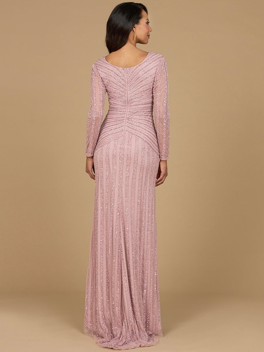 Long Sleeve Beaded Gown
