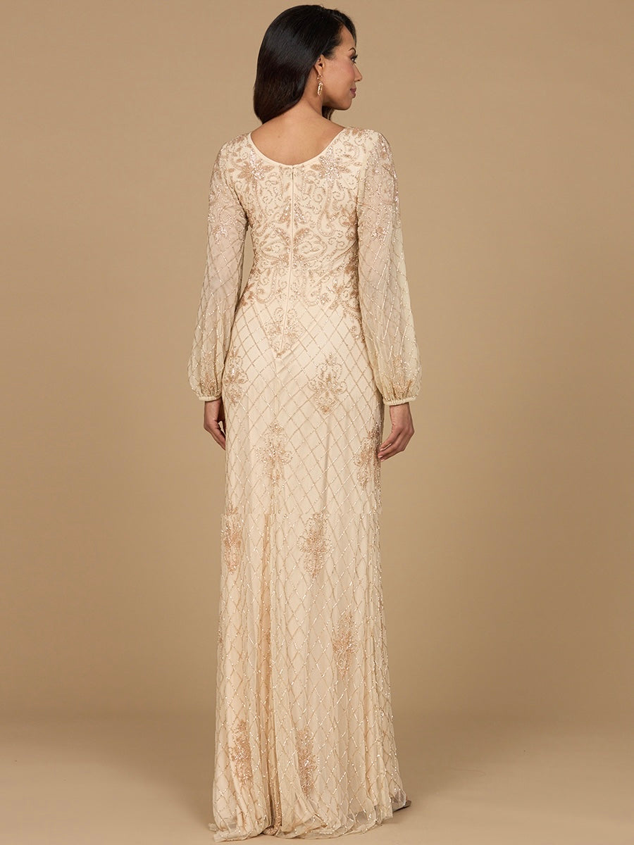Long Sleeve Beaded Gown