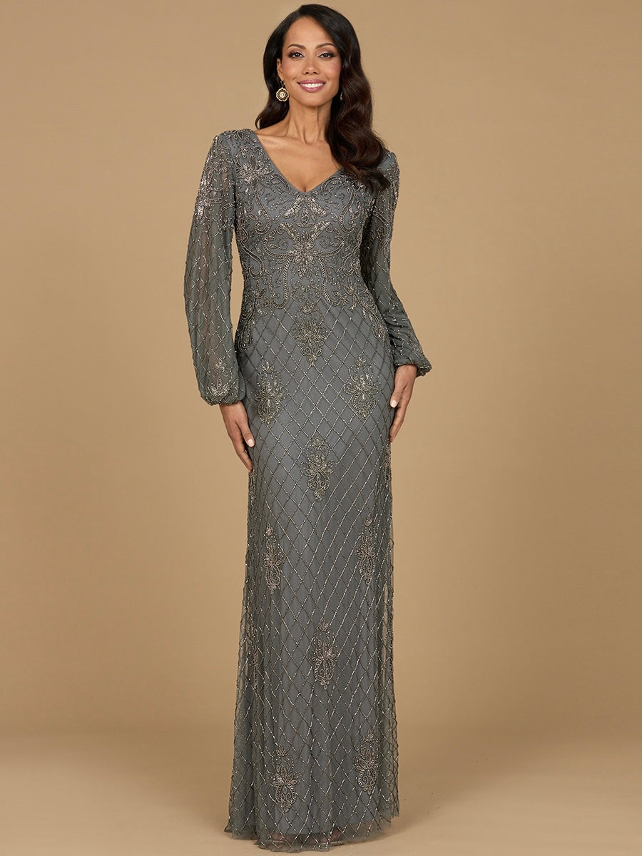 Long Sleeve Beaded Gown