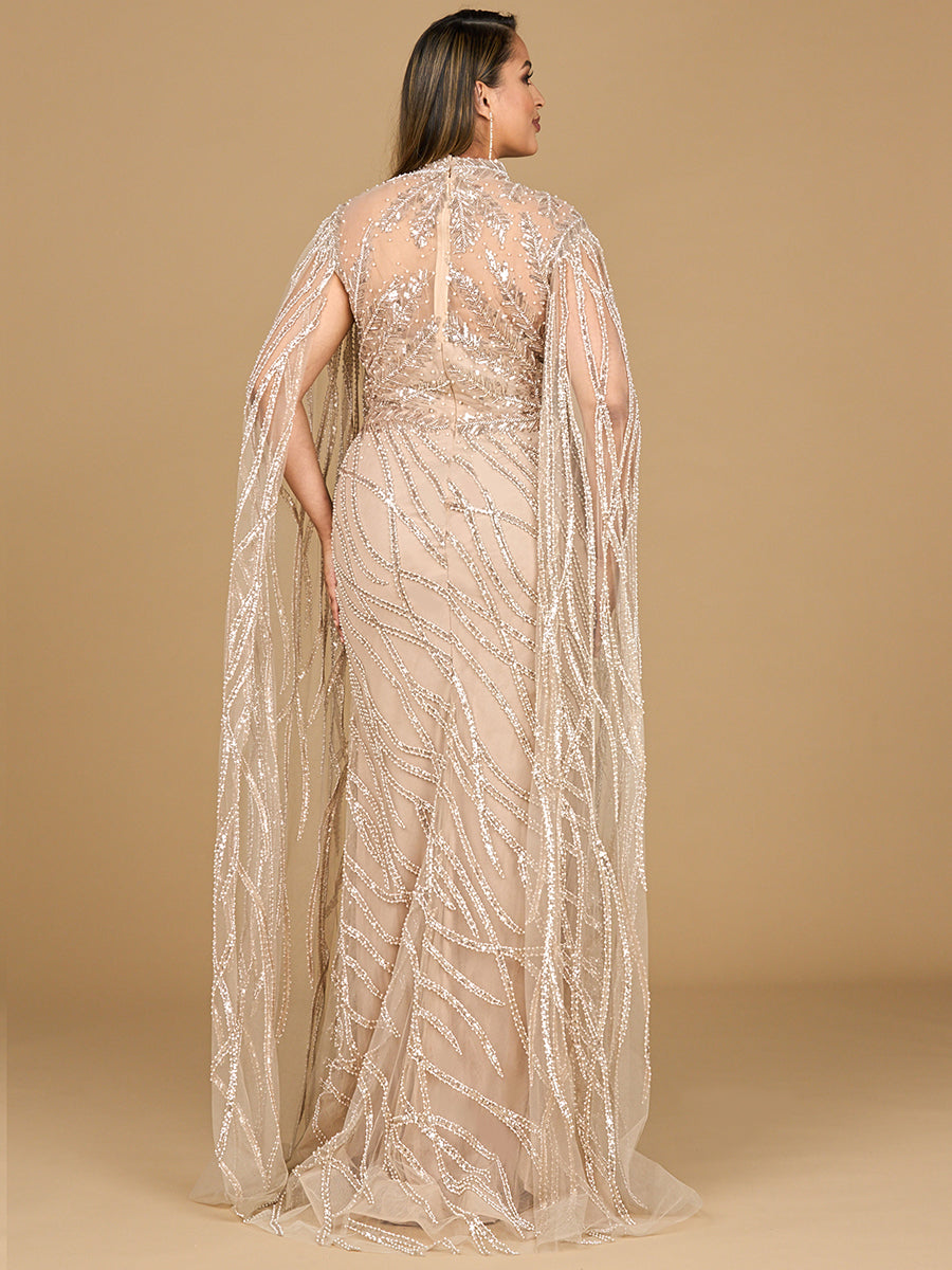 High Neck Gown with Long Cape Sleeves