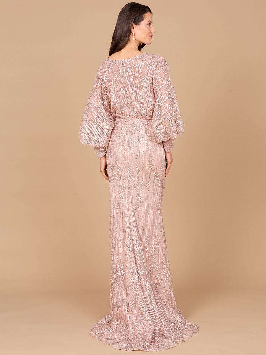 Long Bishop Sleeve Lace Gown