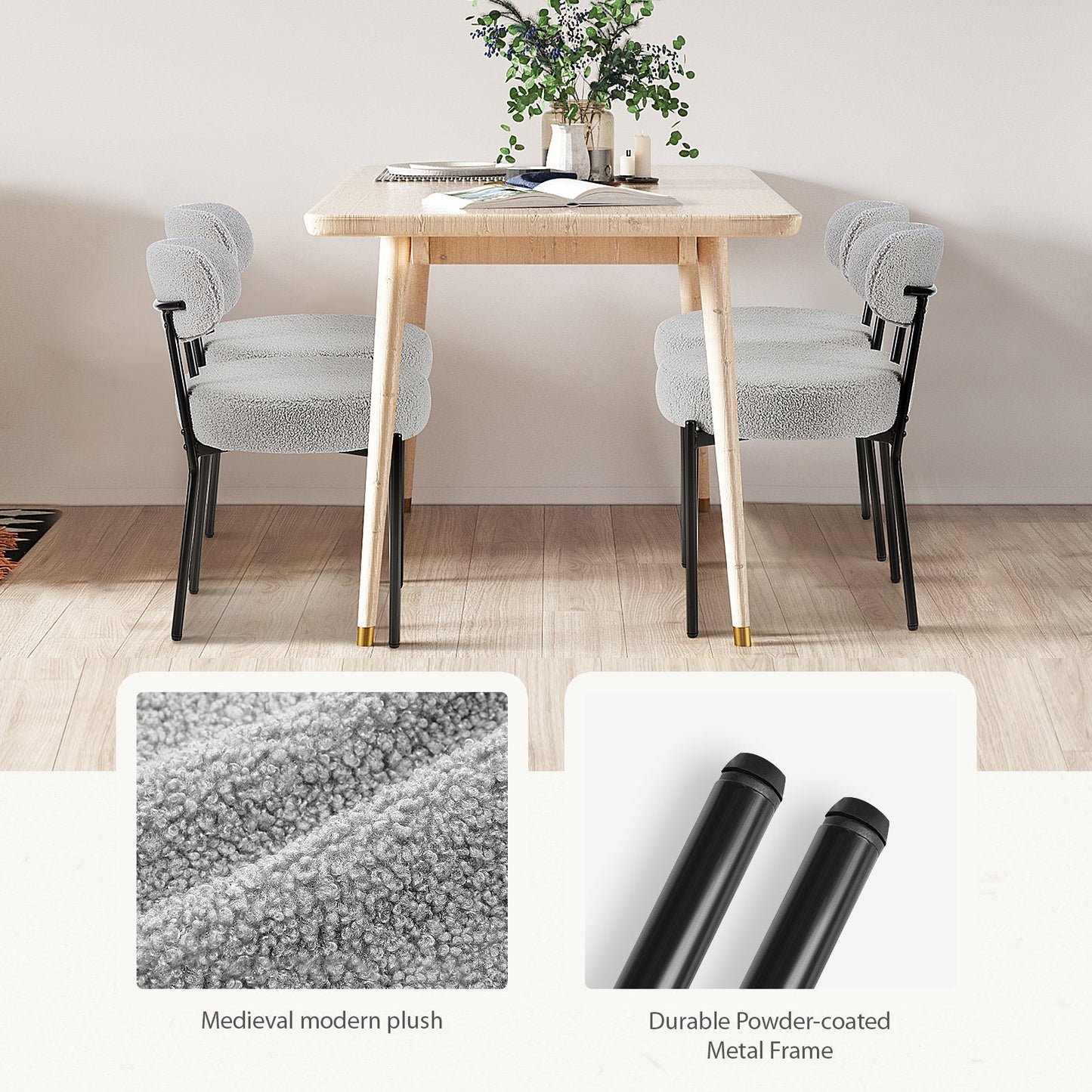LuneluX_Home – Set of 2 Bouclé Dining Chairs | Nordic Edition