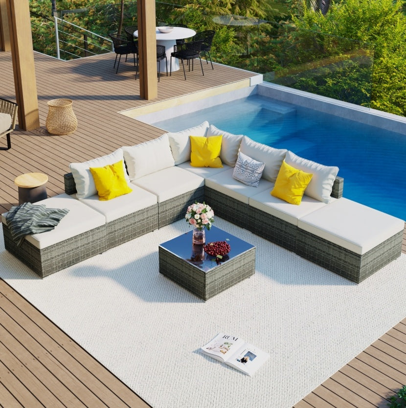 LuneluX_Home – 8-Piece Wicker Patio Conversation Set with Cushions