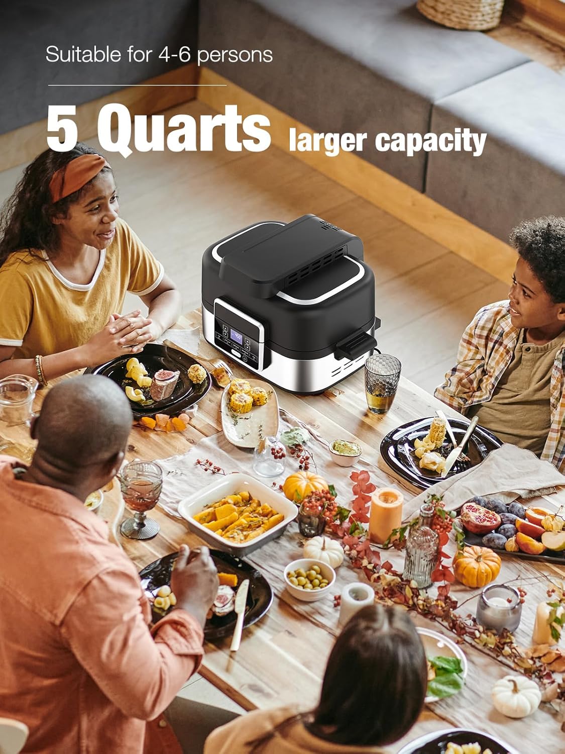 5-IN-1 5QT  Indoor Air Fry, Crisps, Roasts, Reheats, & Dehydrates, for Quick, Easy Meals,Nonstick,Black