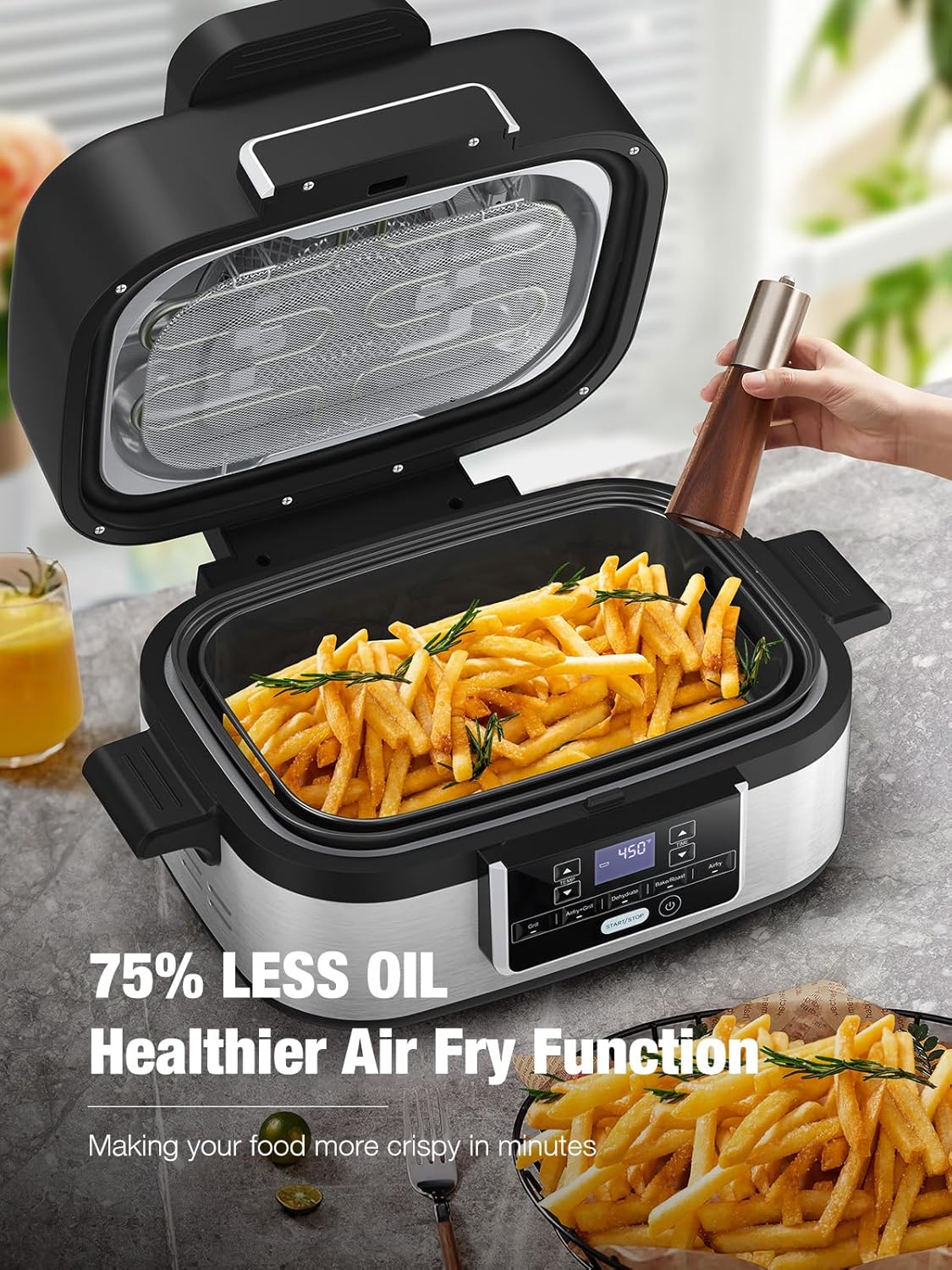 5-IN-1 5QT  Indoor Air Fry, Crisps, Roasts, Reheats, & Dehydrates, for Quick, Easy Meals,Nonstick,Black