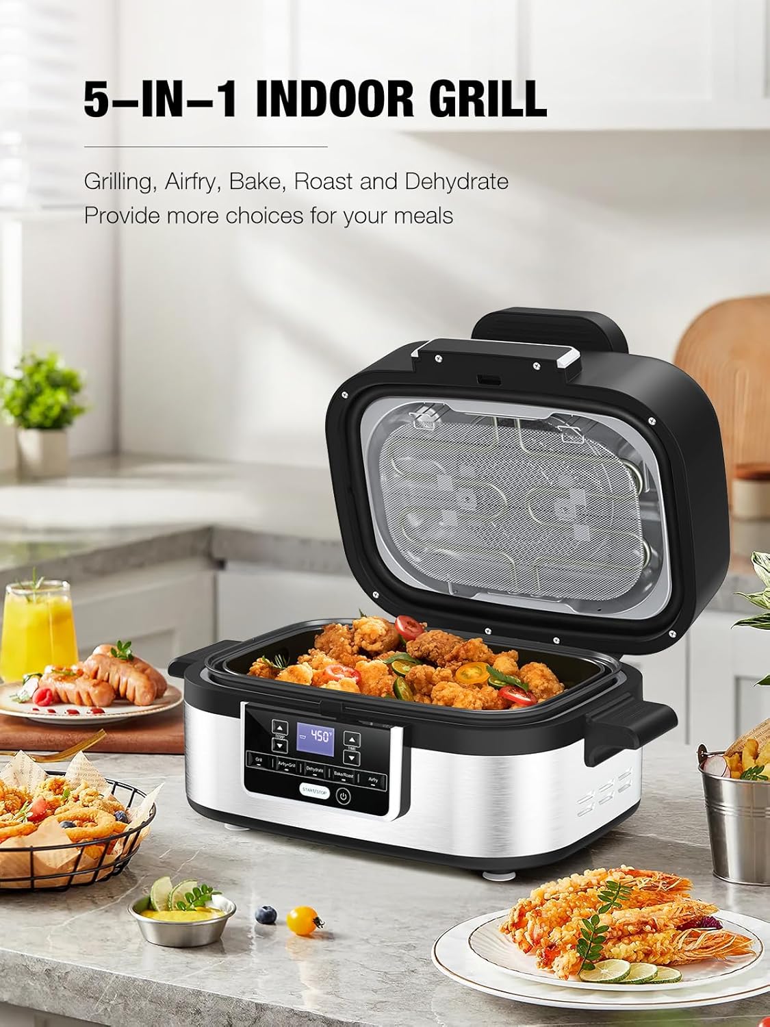 5-IN-1 5QT  Indoor Air Fry, Crisps, Roasts, Reheats, & Dehydrates, for Quick, Easy Meals,Nonstick,Black