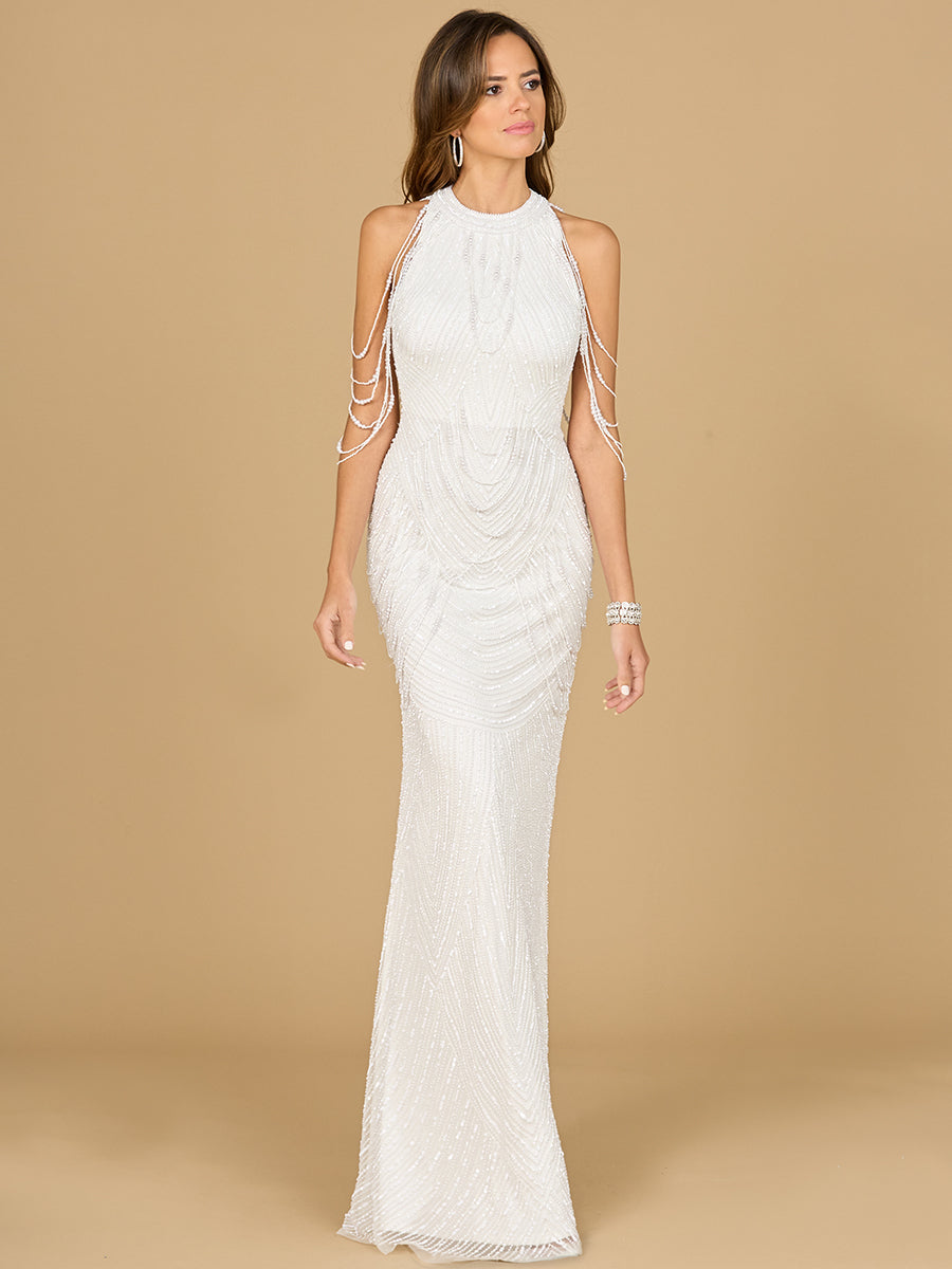 Halter Neck Gown with Fringe
