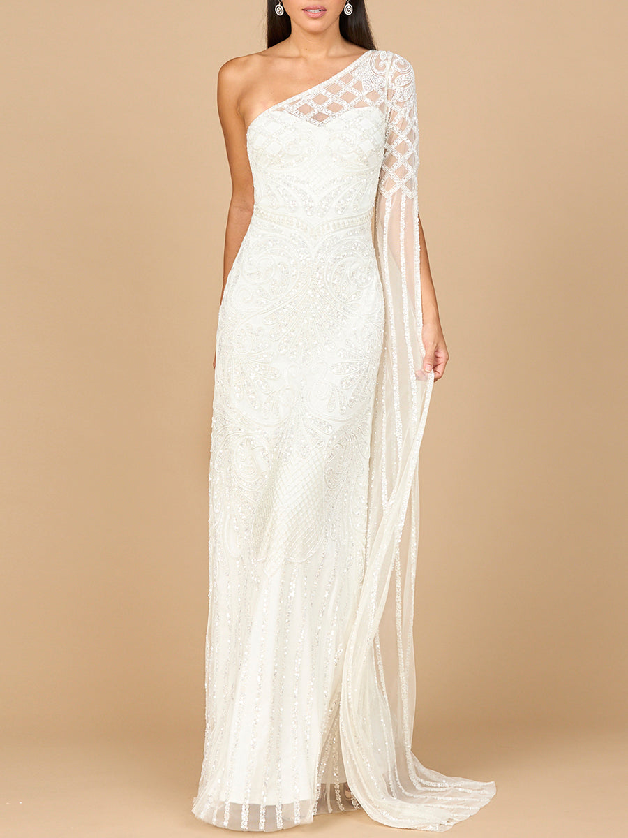 One Sleeve Beaded Bridal Gown