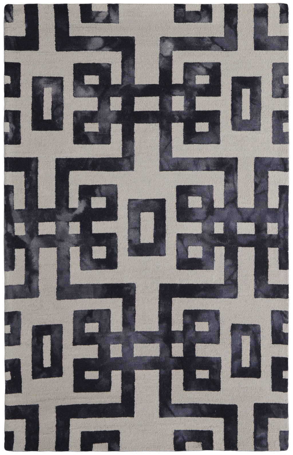 4' X 6' Ivory And Black Wool Geometric Hand Tufted Area Rug