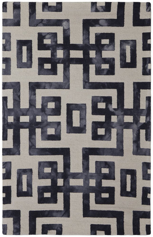 4' X 6' Ivory And Black Wool Geometric Hand Tufted Area Rug