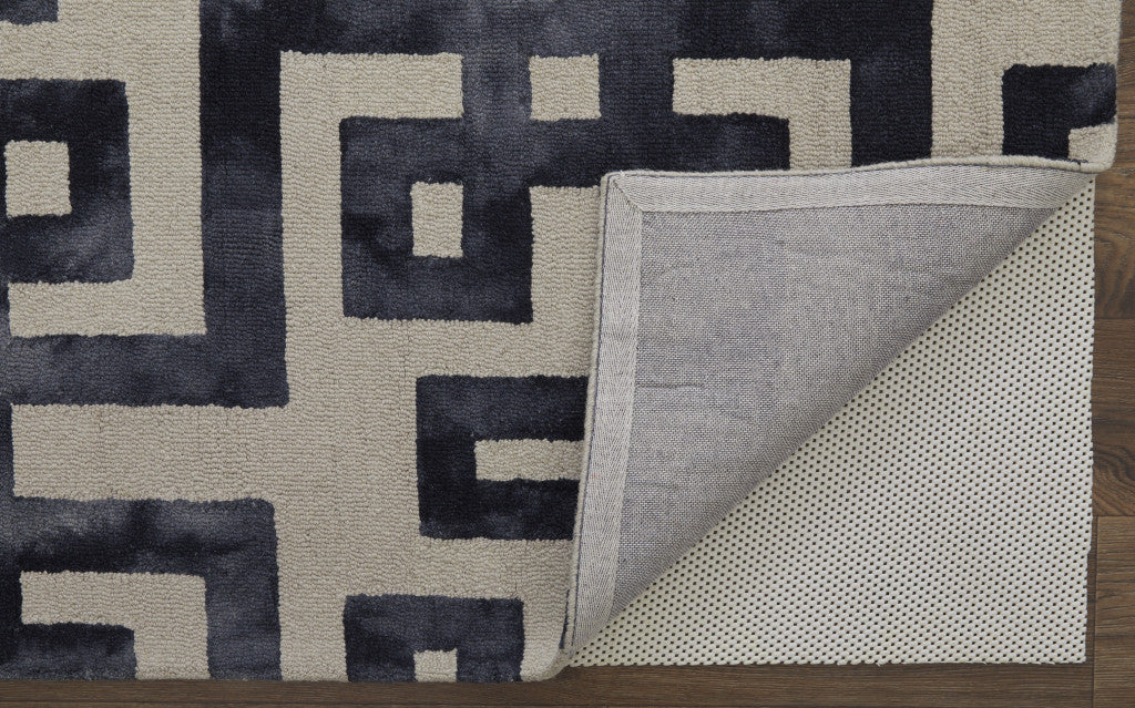 4' X 6' Ivory And Black Wool Geometric Hand Tufted Area Rug