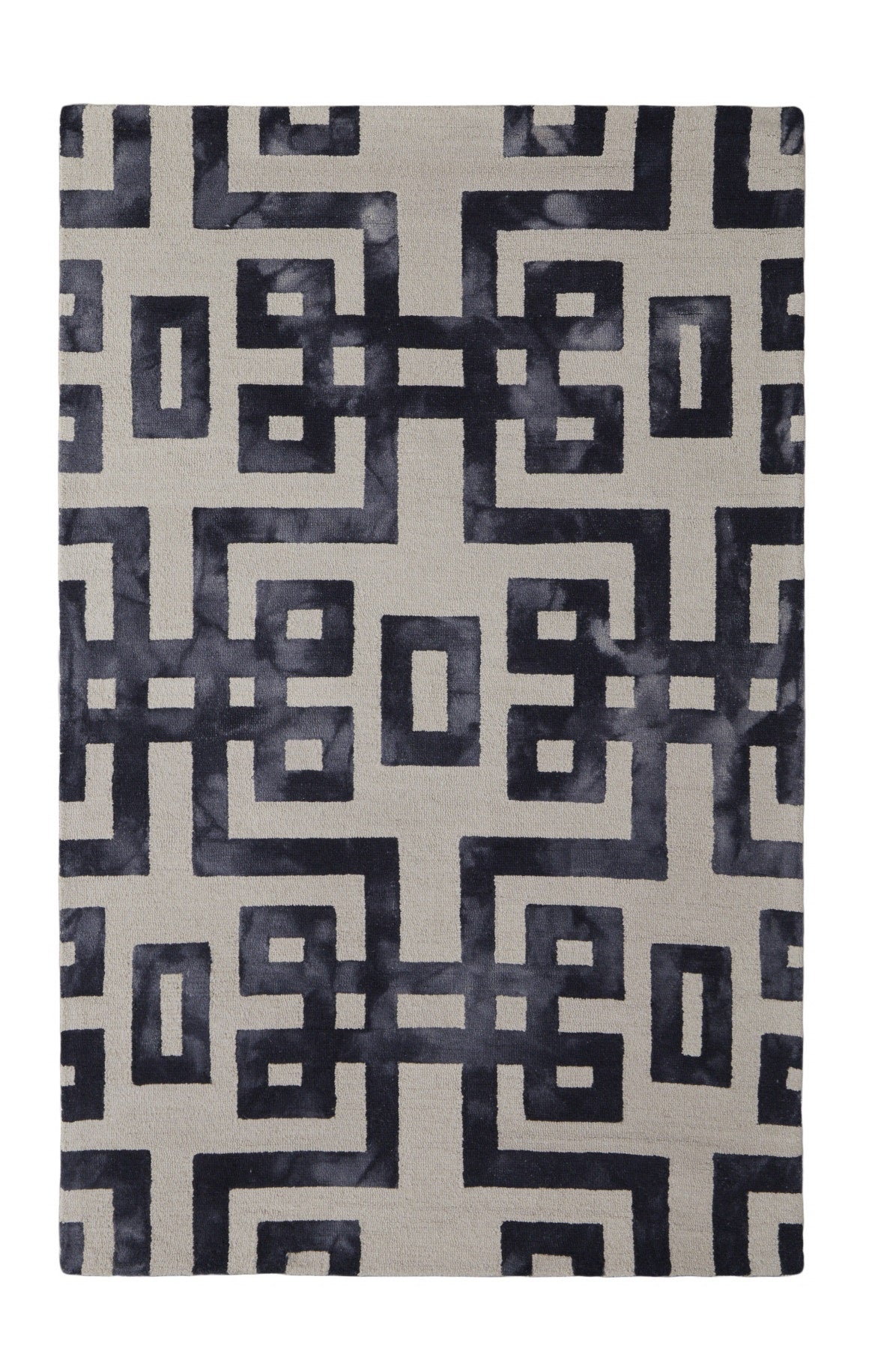 4' X 6' Ivory And Black Wool Geometric Hand Tufted Area Rug