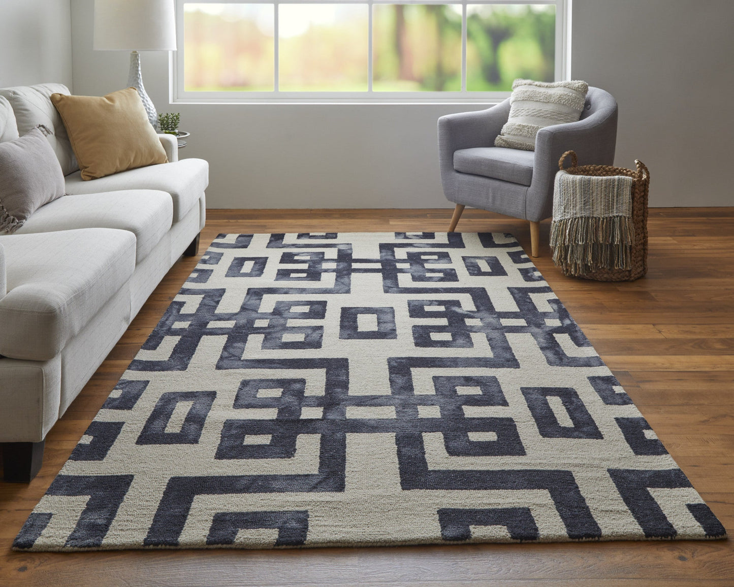 4' X 6' Ivory And Black Wool Geometric Hand Tufted Area Rug