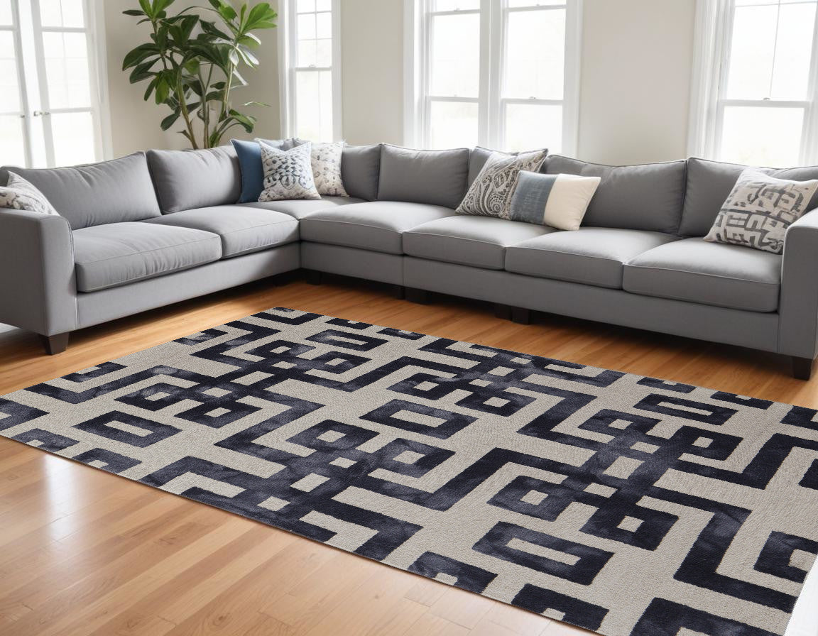 4' X 6' Ivory And Black Wool Geometric Hand Tufted Area Rug
