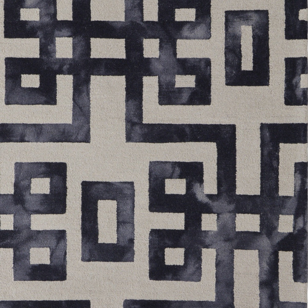 4' X 6' Ivory And Black Wool Geometric Hand Tufted Area Rug