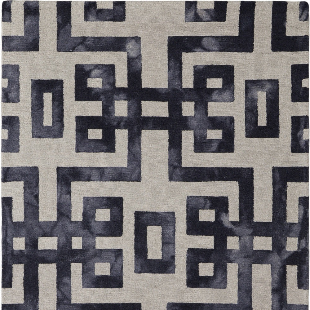 4' X 6' Ivory And Black Wool Geometric Hand Tufted Area Rug