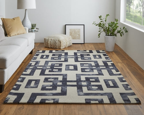 4' X 6' Ivory And Black Wool Geometric Hand Tufted Area Rug