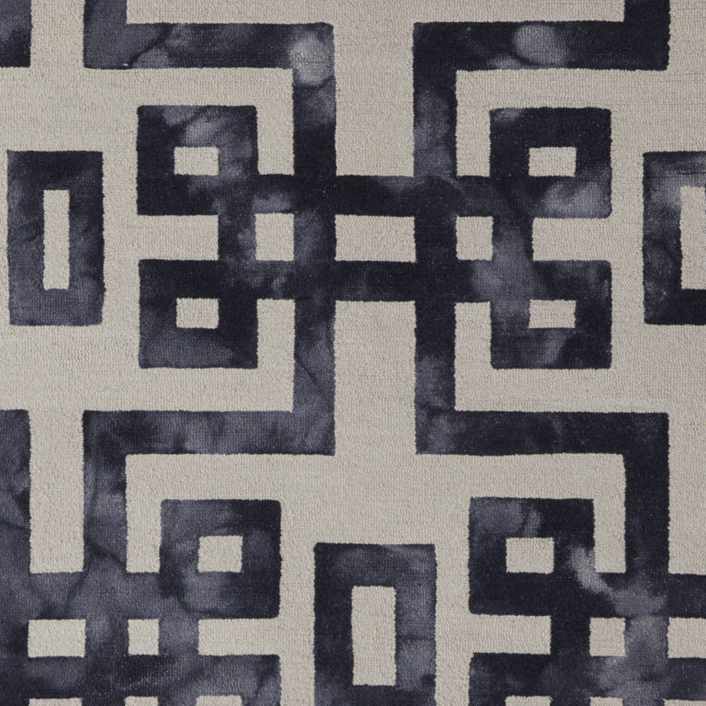 4' X 6' Ivory And Black Wool Geometric Hand Tufted Area Rug