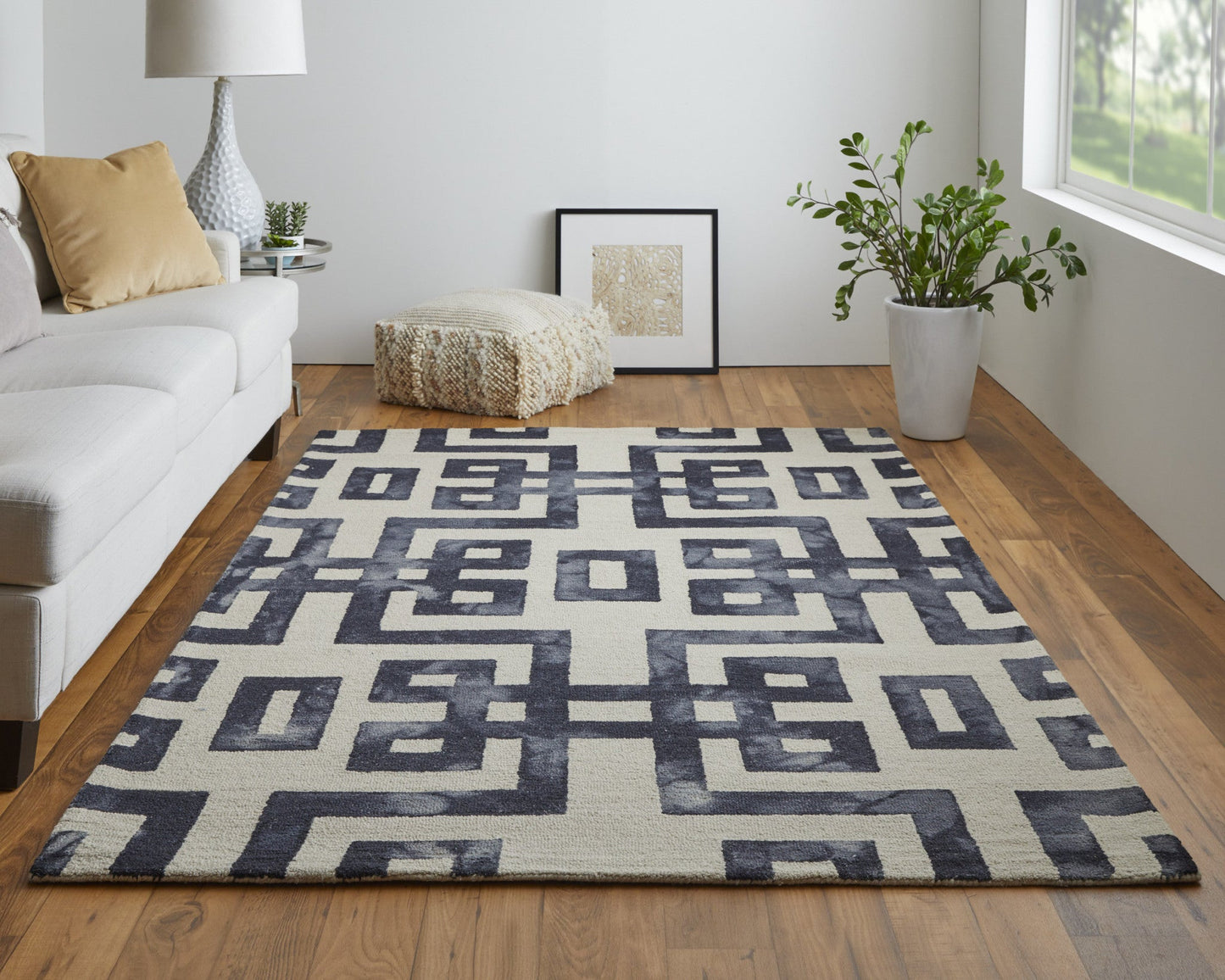 4' X 6' Ivory And Black Wool Geometric Hand Tufted Area Rug