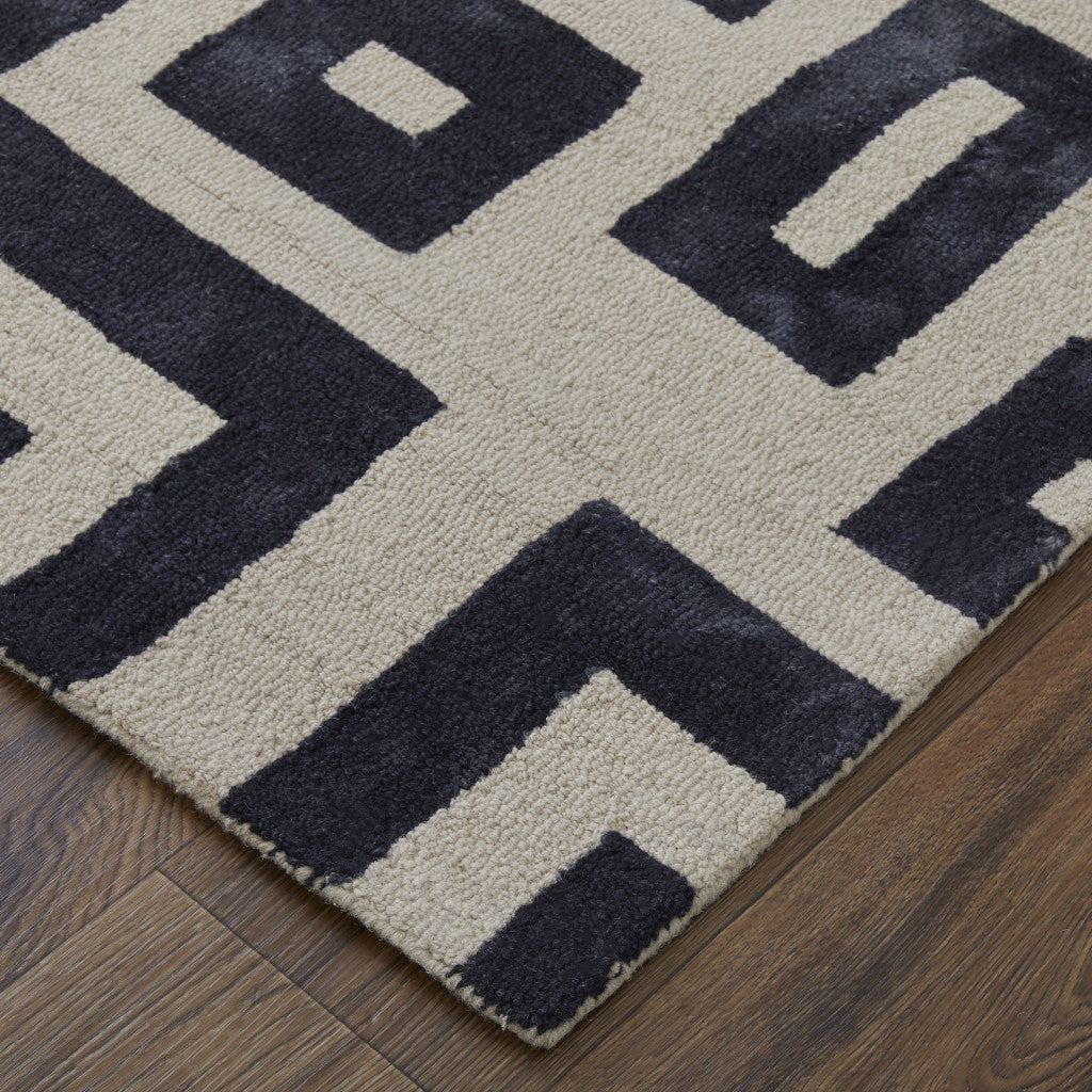 4' X 6' Ivory And Black Wool Geometric Hand Tufted Area Rug