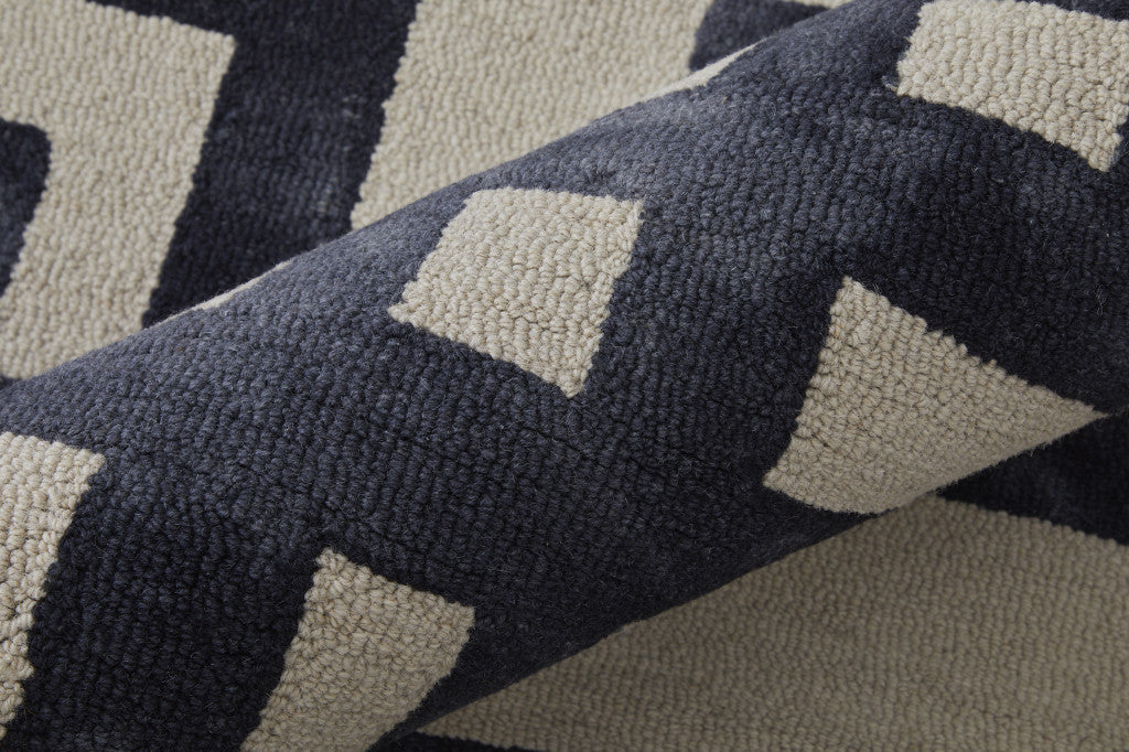 4' X 6' Ivory And Black Wool Geometric Hand Tufted Area Rug