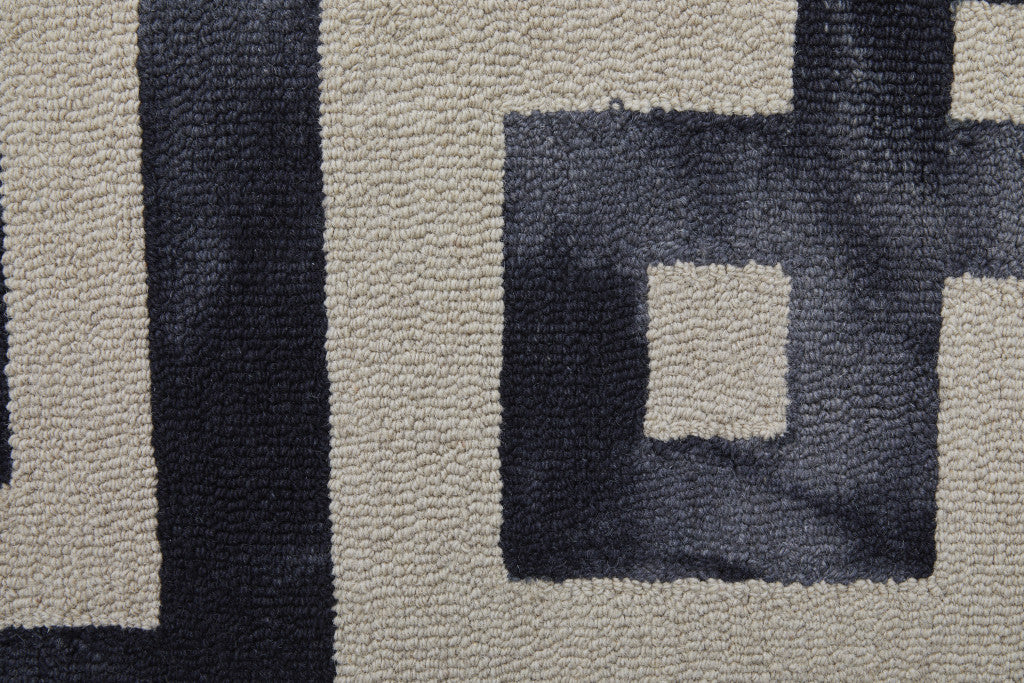 4' X 6' Ivory And Black Wool Geometric Hand Tufted Area Rug