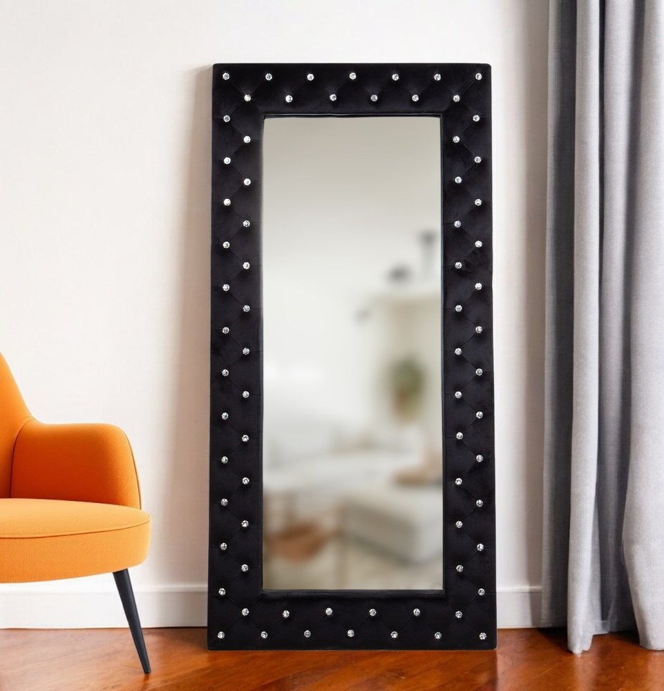 71" Black Wood and Faux Crystal Framed Freestanding and Wall Mount