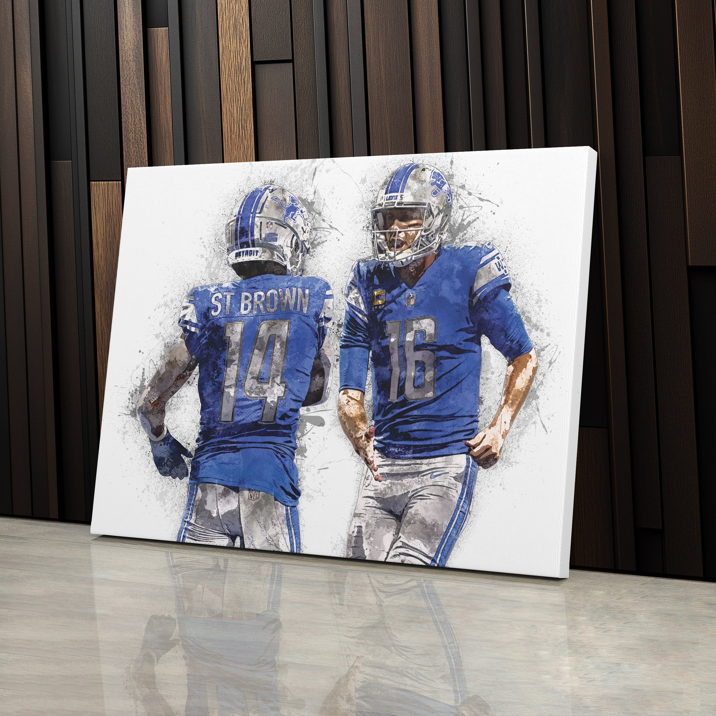 Jared Goff & Amon-Ra St. Brown Canvas Art – Detroit Lions Wall Decor