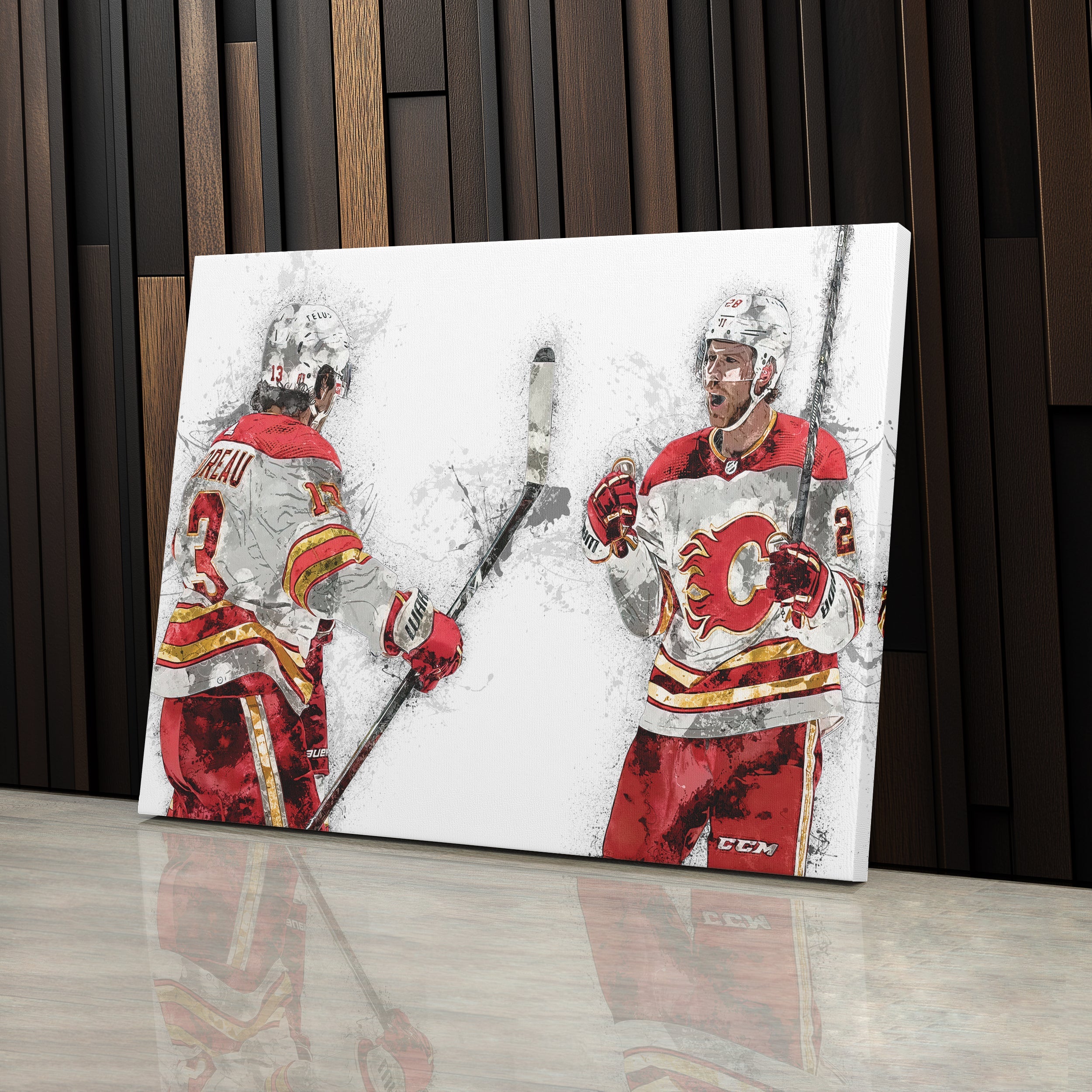 Johnny Gaudreau & Elias Lindholm Canvas Art – Calgary Flames Wall Decor