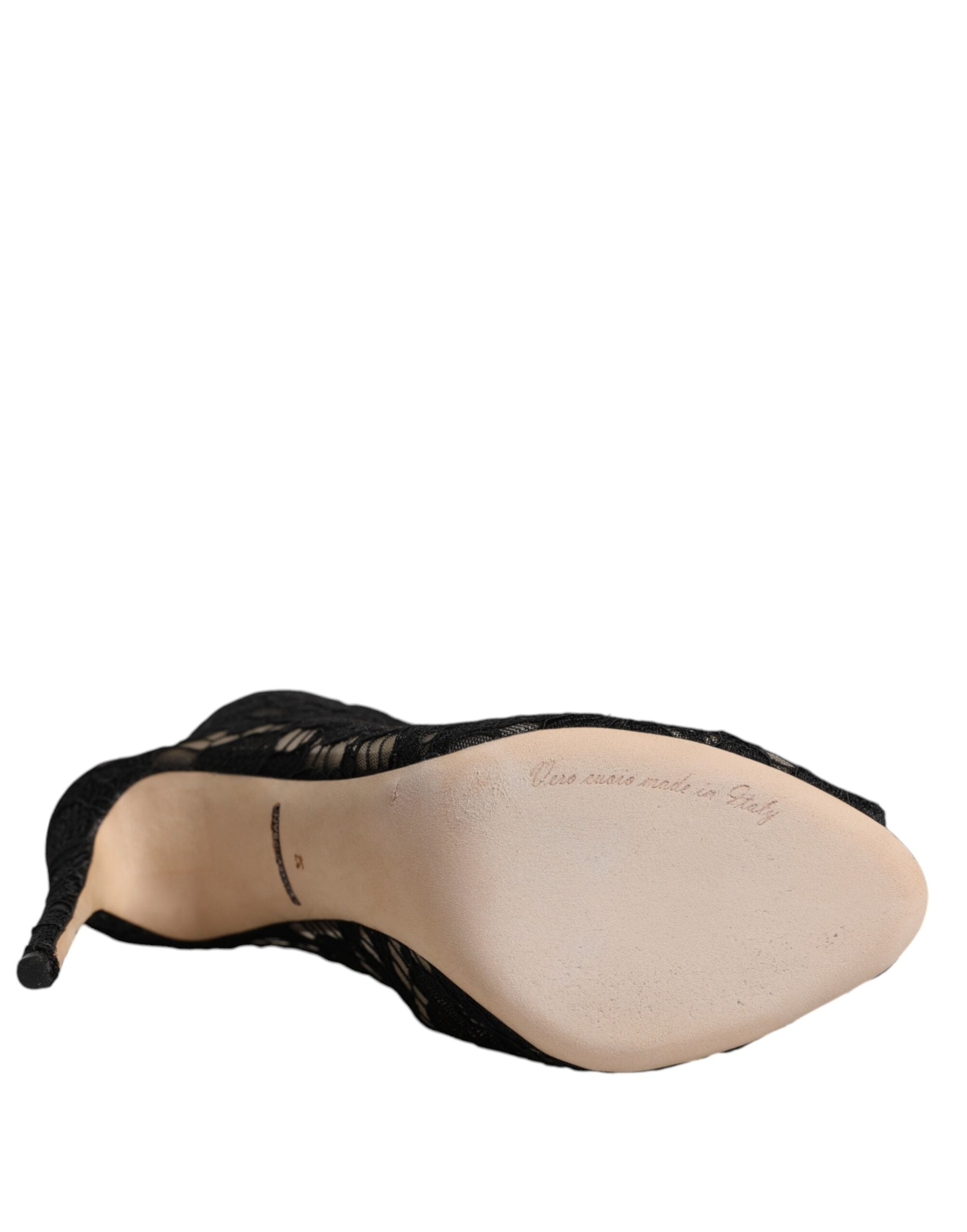 Dolce & Gabbana Black Floral Lace Heels Ankle Boots Shoes