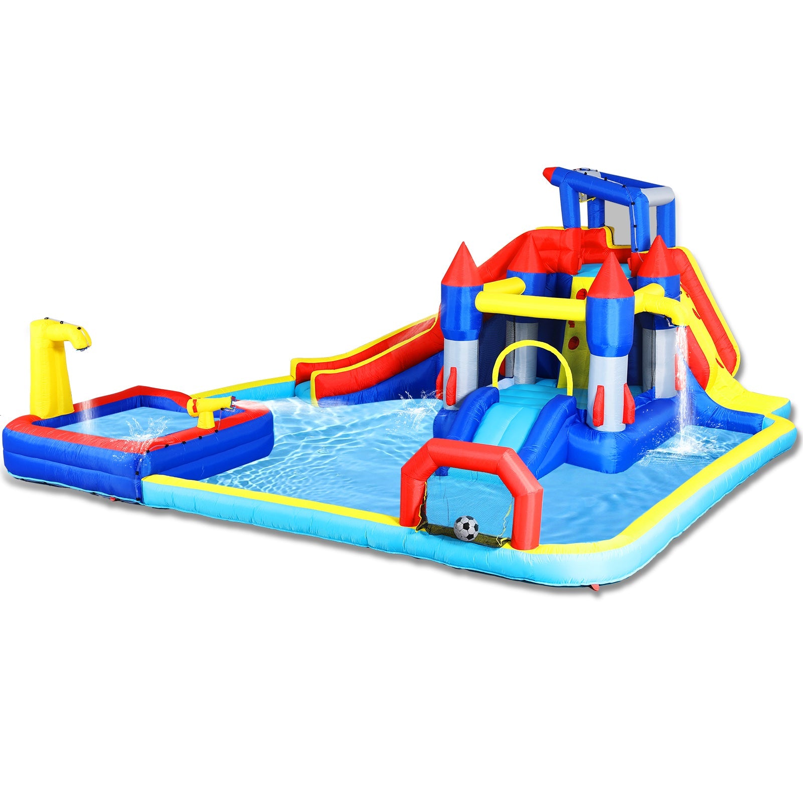 10 in1 Inflatable slide water park  bouncing house garden with splash pool & water gun & basketball & climbing wall & dual pools & soccer