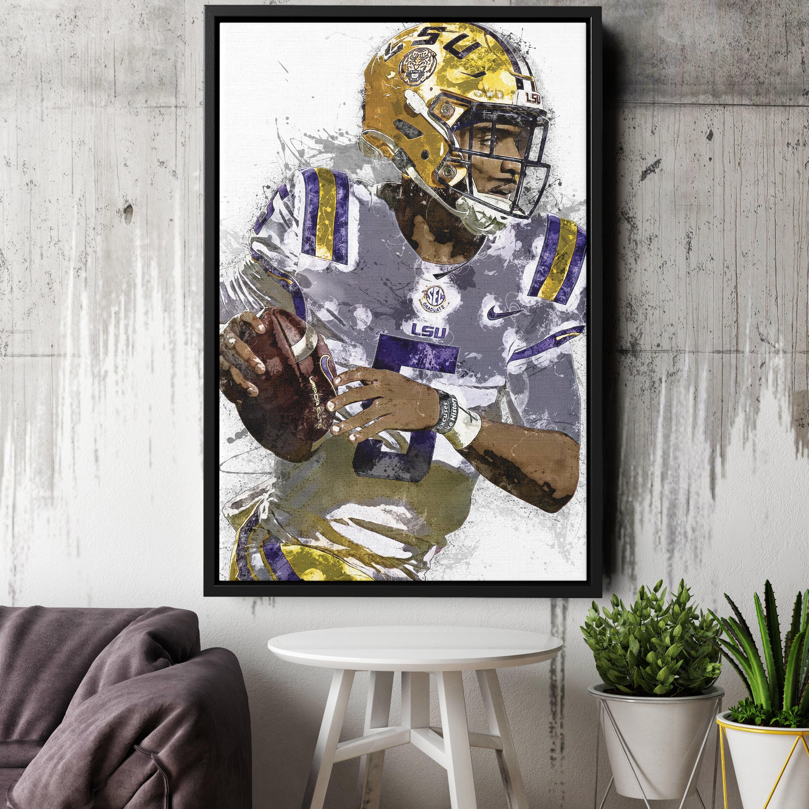 Jayden Daniels Canvas Art – LSU Tigers Wall Decor