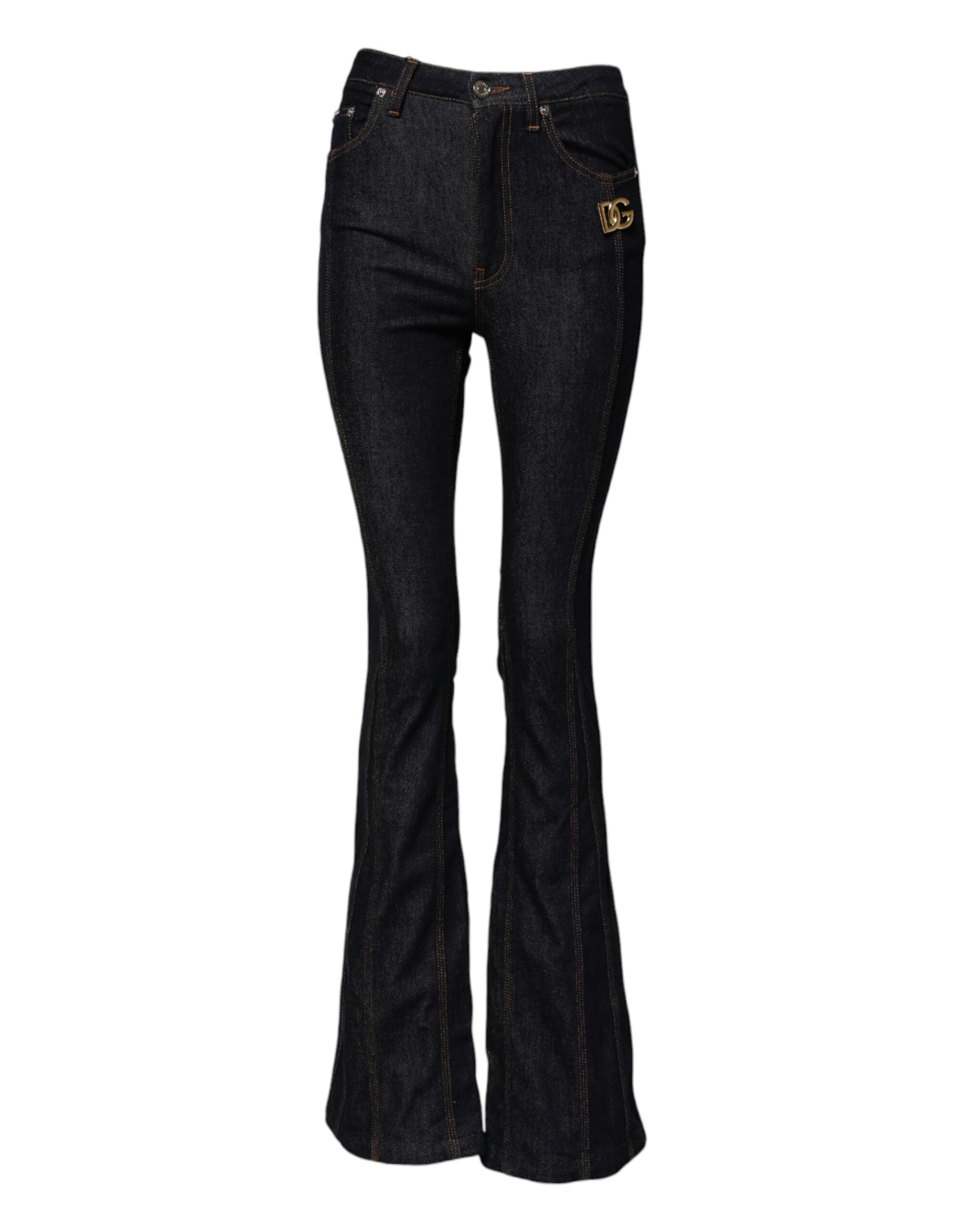 Dolce & Gabbana Black Cotton Mid Waist Bootcut Denim Jeans