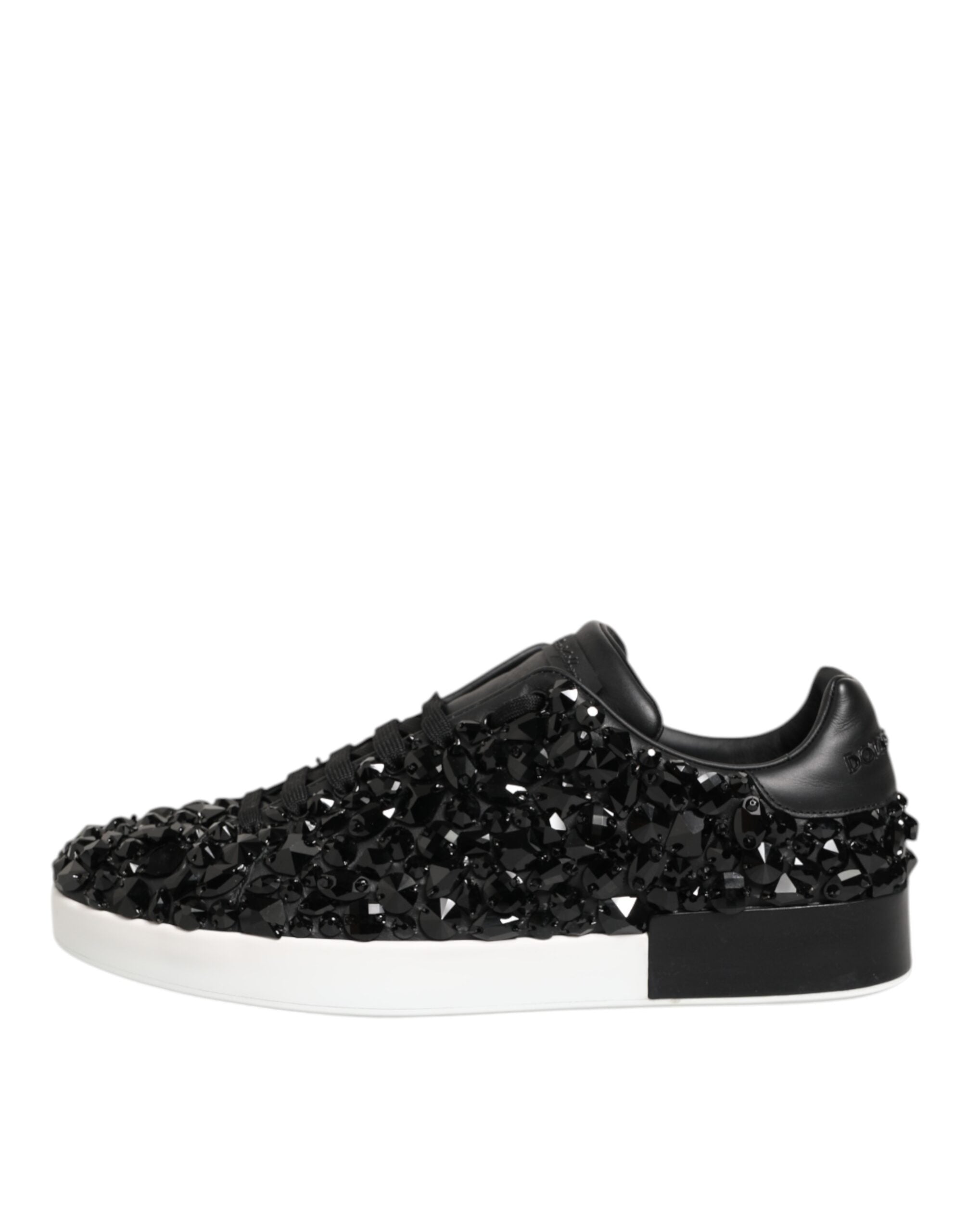 Dolce & Gabbana Black Leather Crystal Low Top Sneaker Shoes