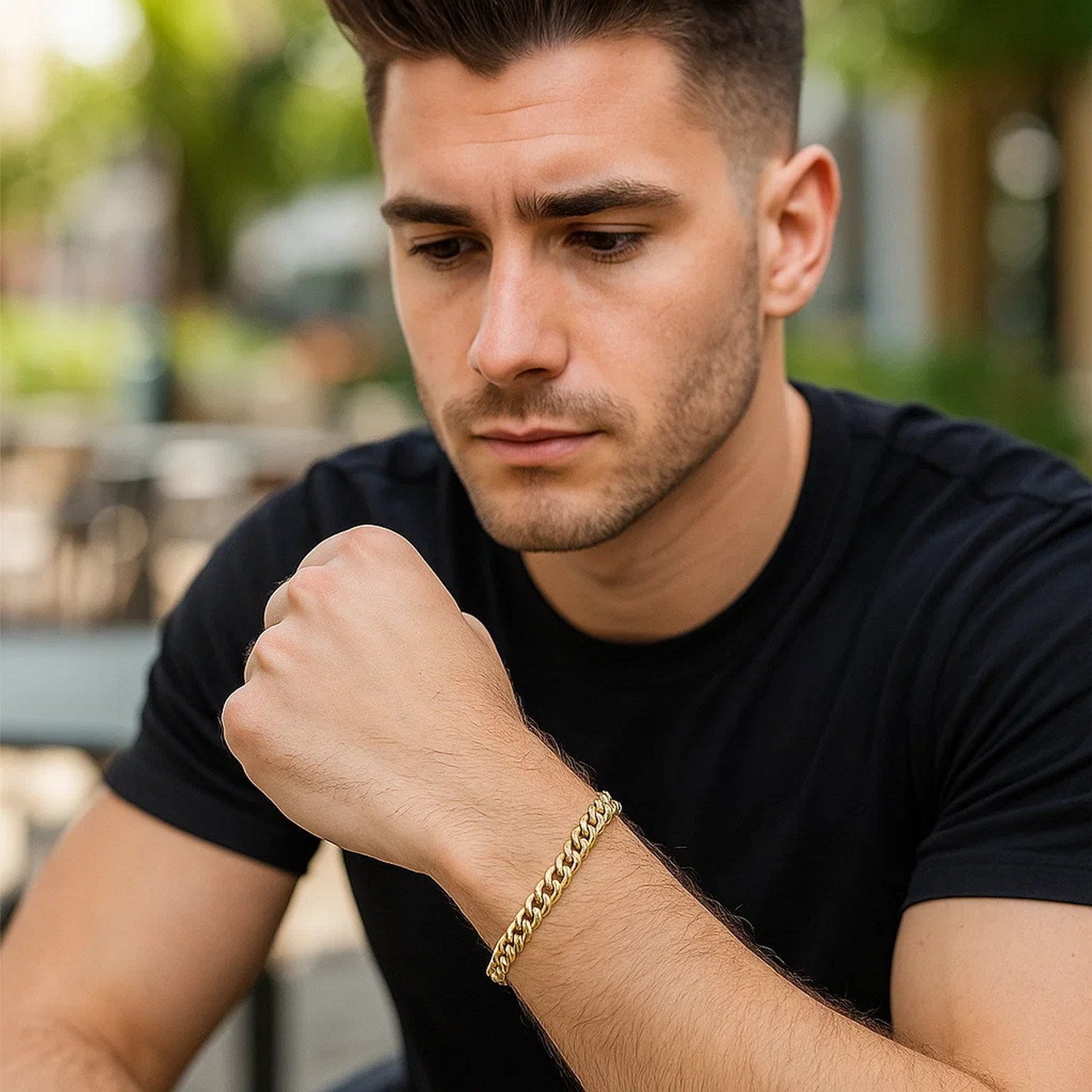 14k Yellow Gold Classic Miami Cuban Solid Men's Gold Bracelet (4.90 mm)