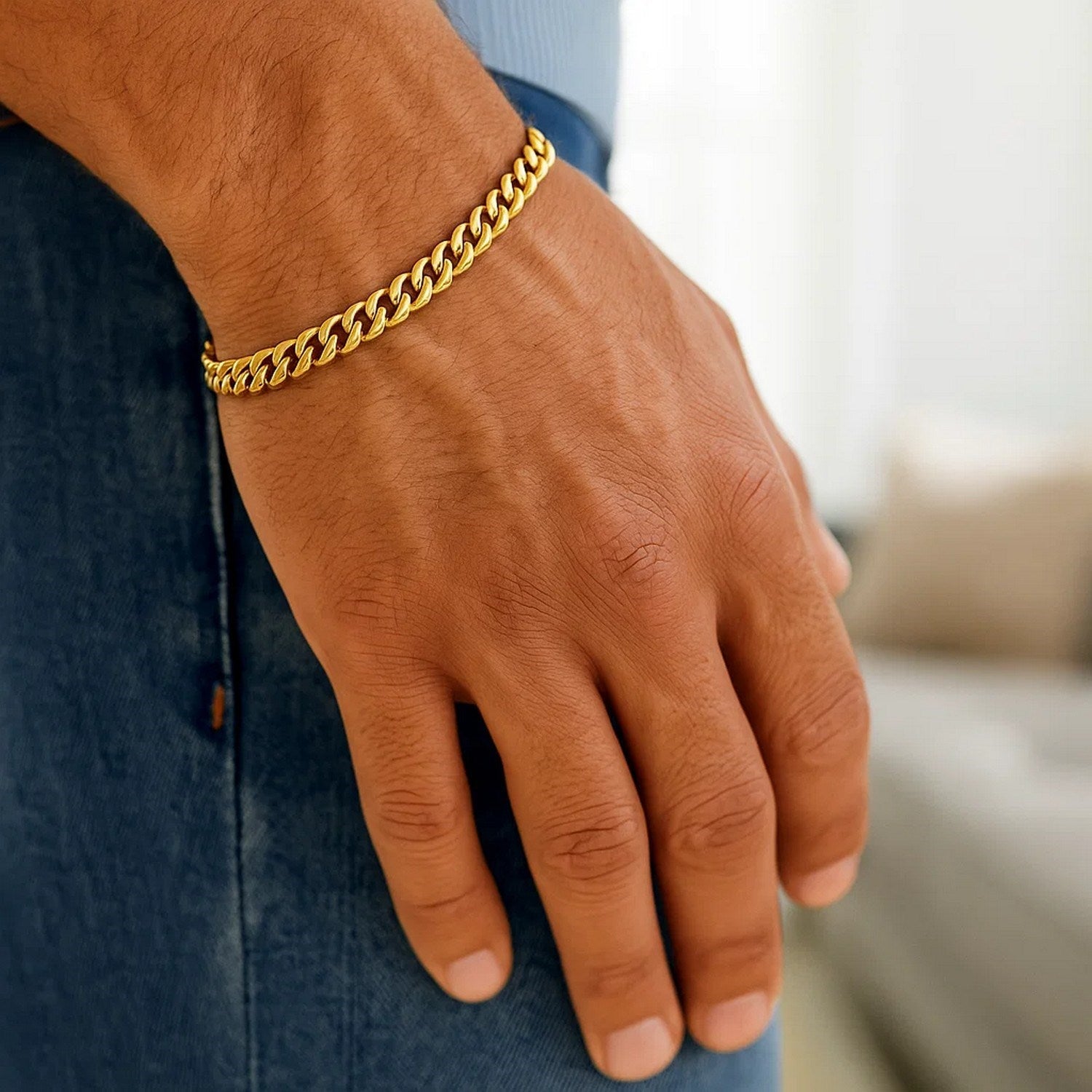 14k Yellow Gold Classic Miami Cuban Solid Men's Gold Bracelet (4.90 mm)