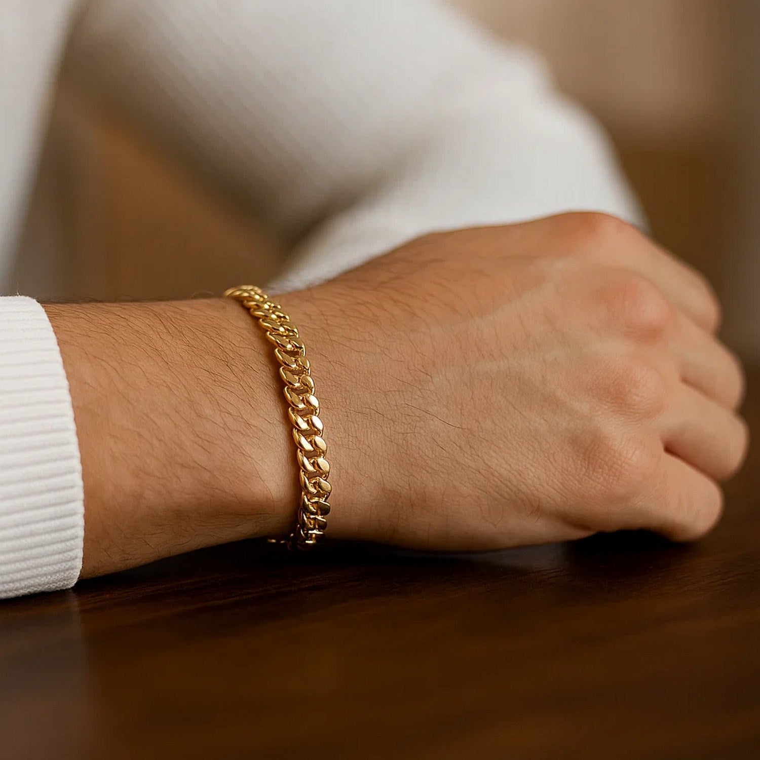14k Yellow Gold Classic Miami Cuban Solid Men's Gold Bracelet (4.90 mm)