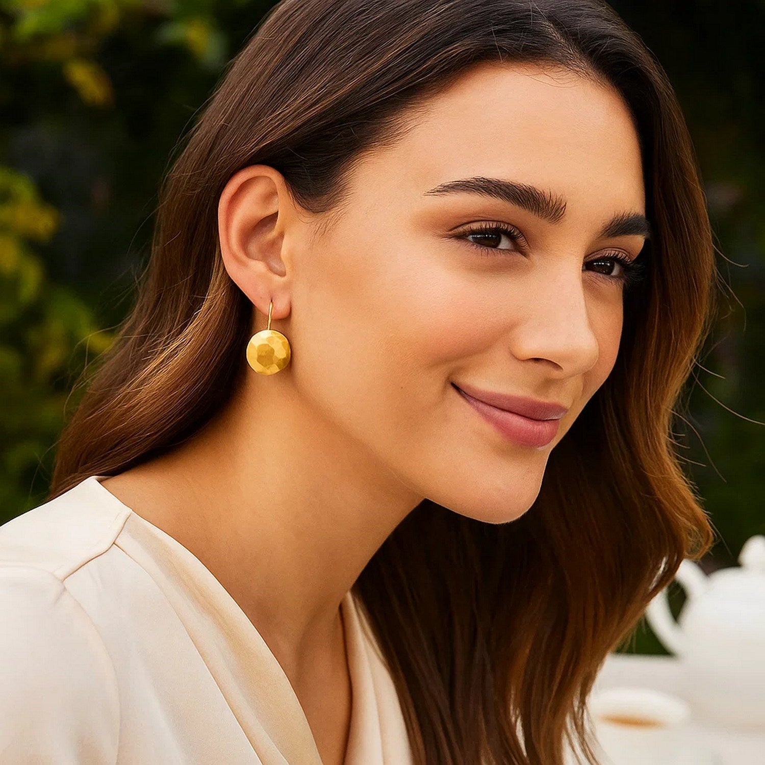 14k Yellow Gold Hammered Texture Disc Drop Earrings Medium