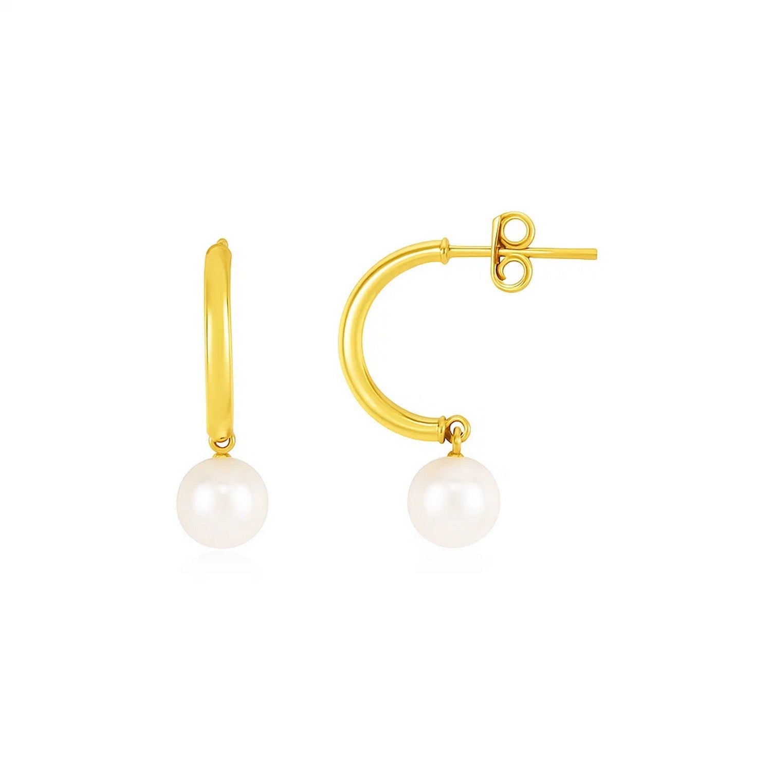 14k Yellow Gold Half Hoop Earrings with Pearls