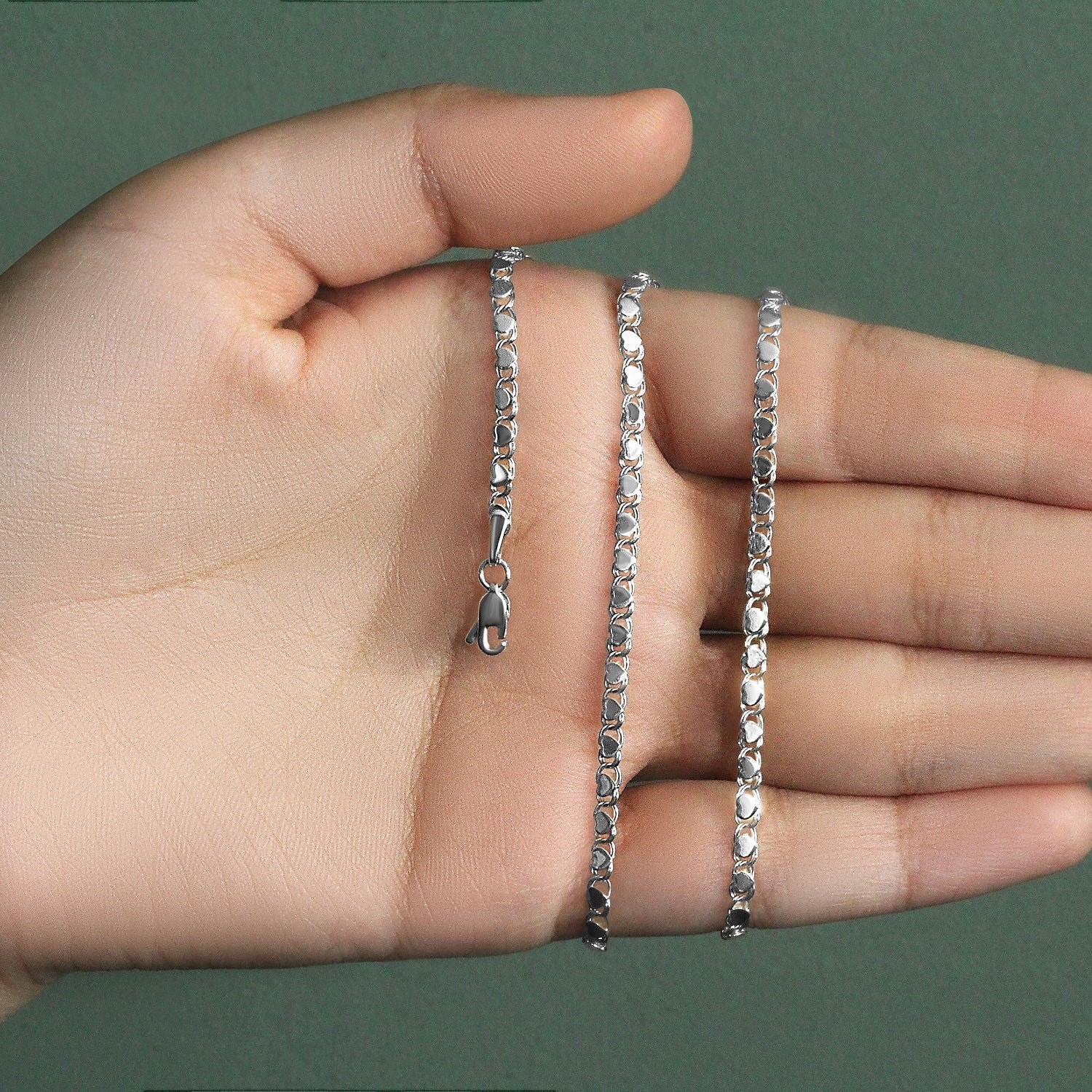 14k White Gold Heart Chain (3.00 mm)