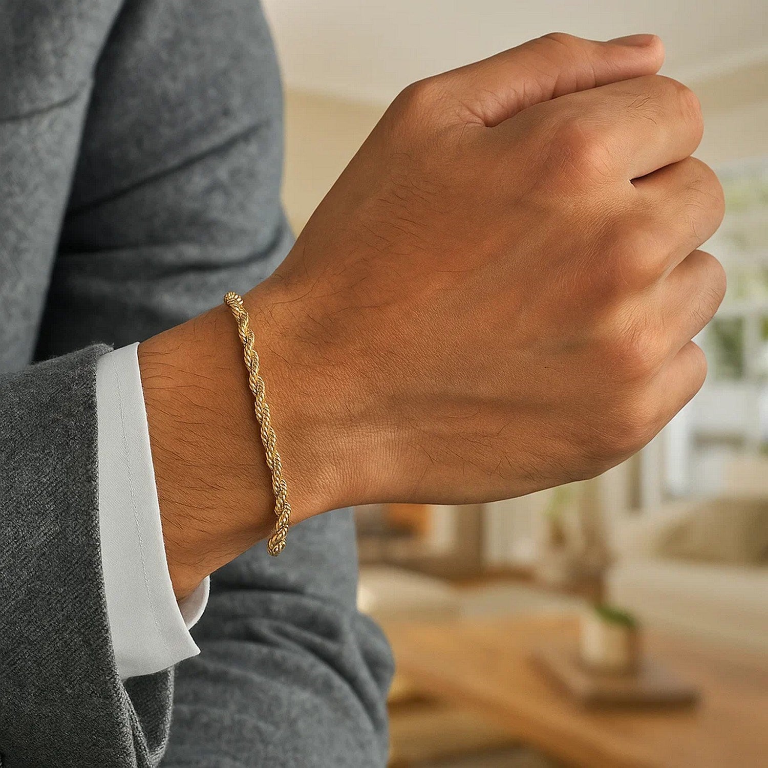 10k Yellow Gold Solid Diamond Cut Rope Bracelet (2.50 mm)