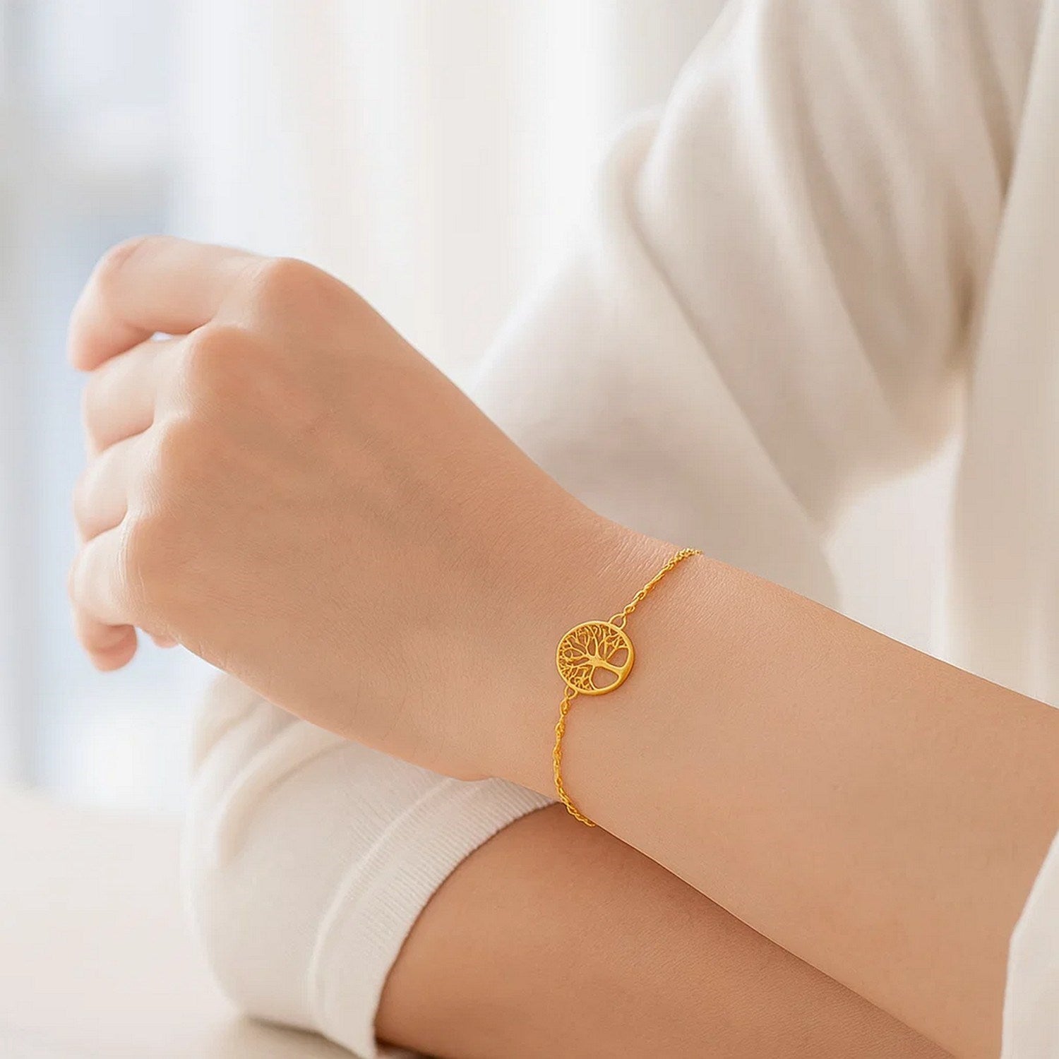 14K Yellow Gold Tree of Life Bracelet (1.20 mm)