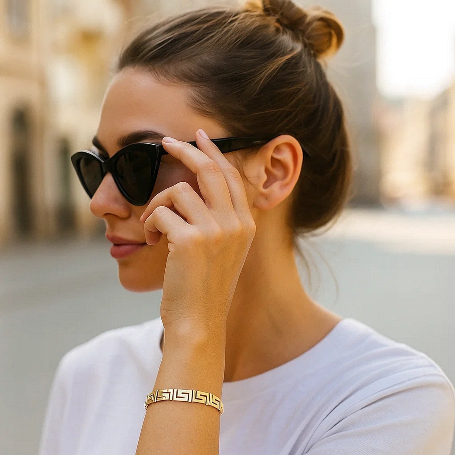 14k Yellow Gold Fancy Greek Key Motif Bracelet (6.35 mm)