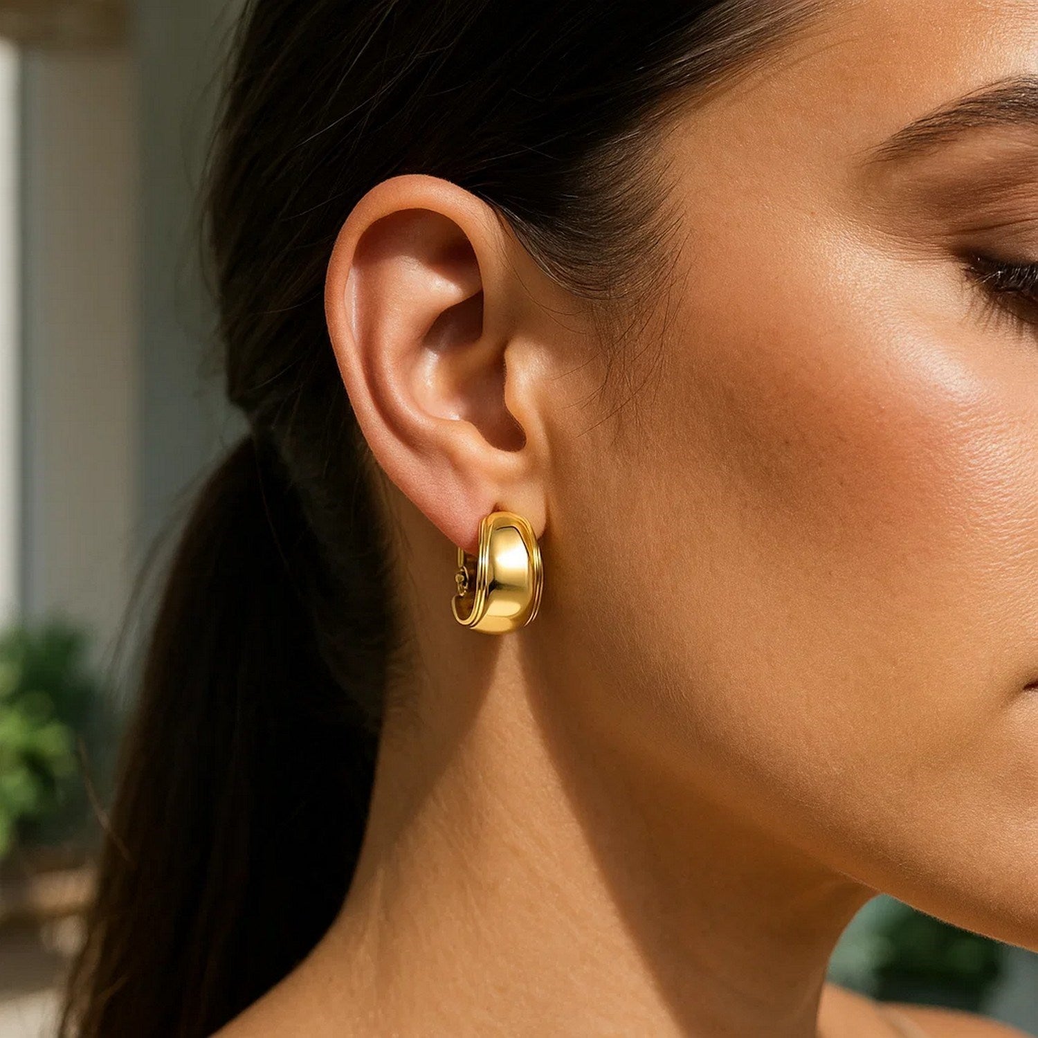 Omega Mixed Media Hoop Earrings in 14K Yellow Gold