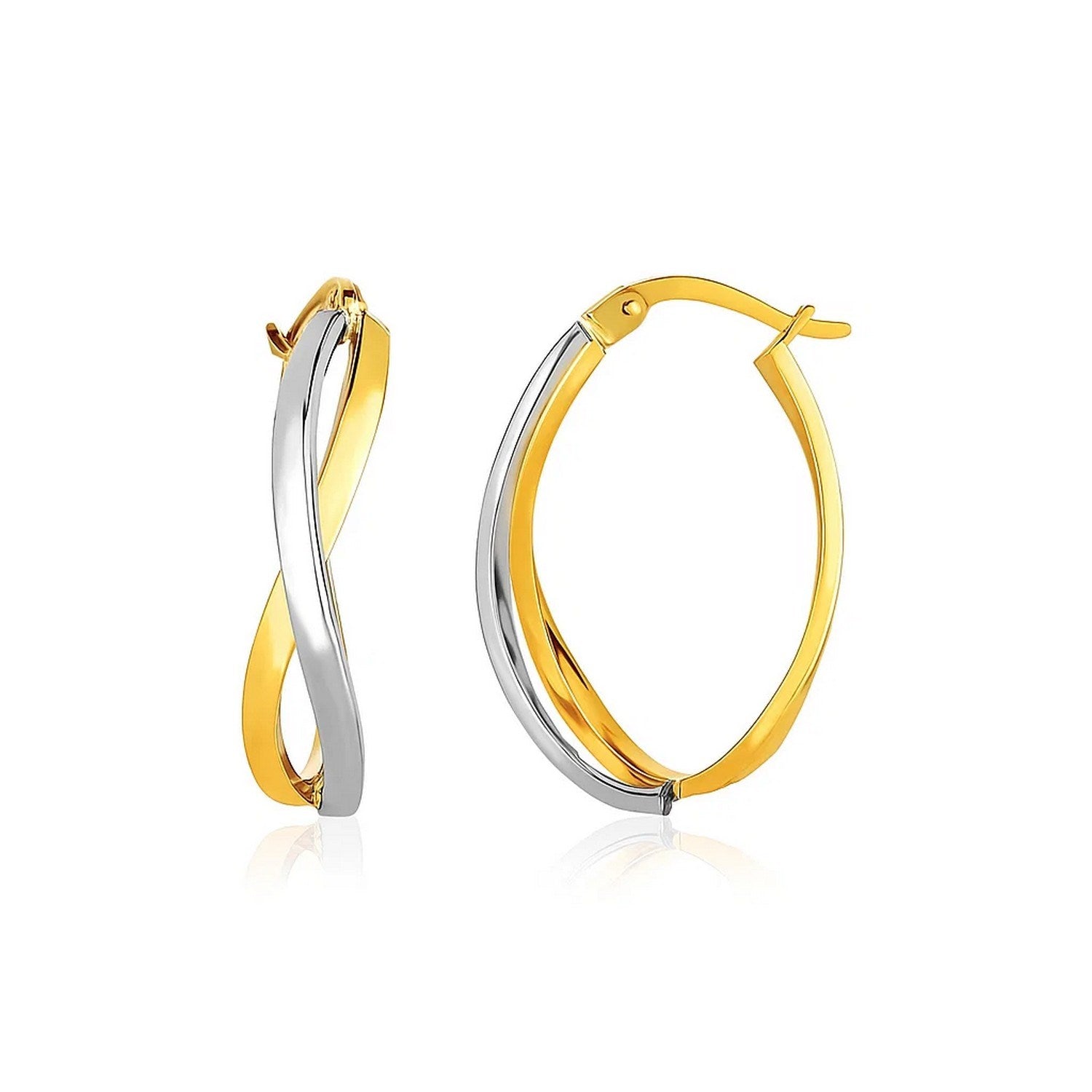 14k Two-Tone Gold Twisted Style Polished Hoop Earrings