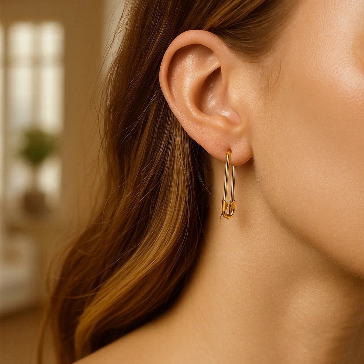 14k Yellow Gold Safety Pin Earrings